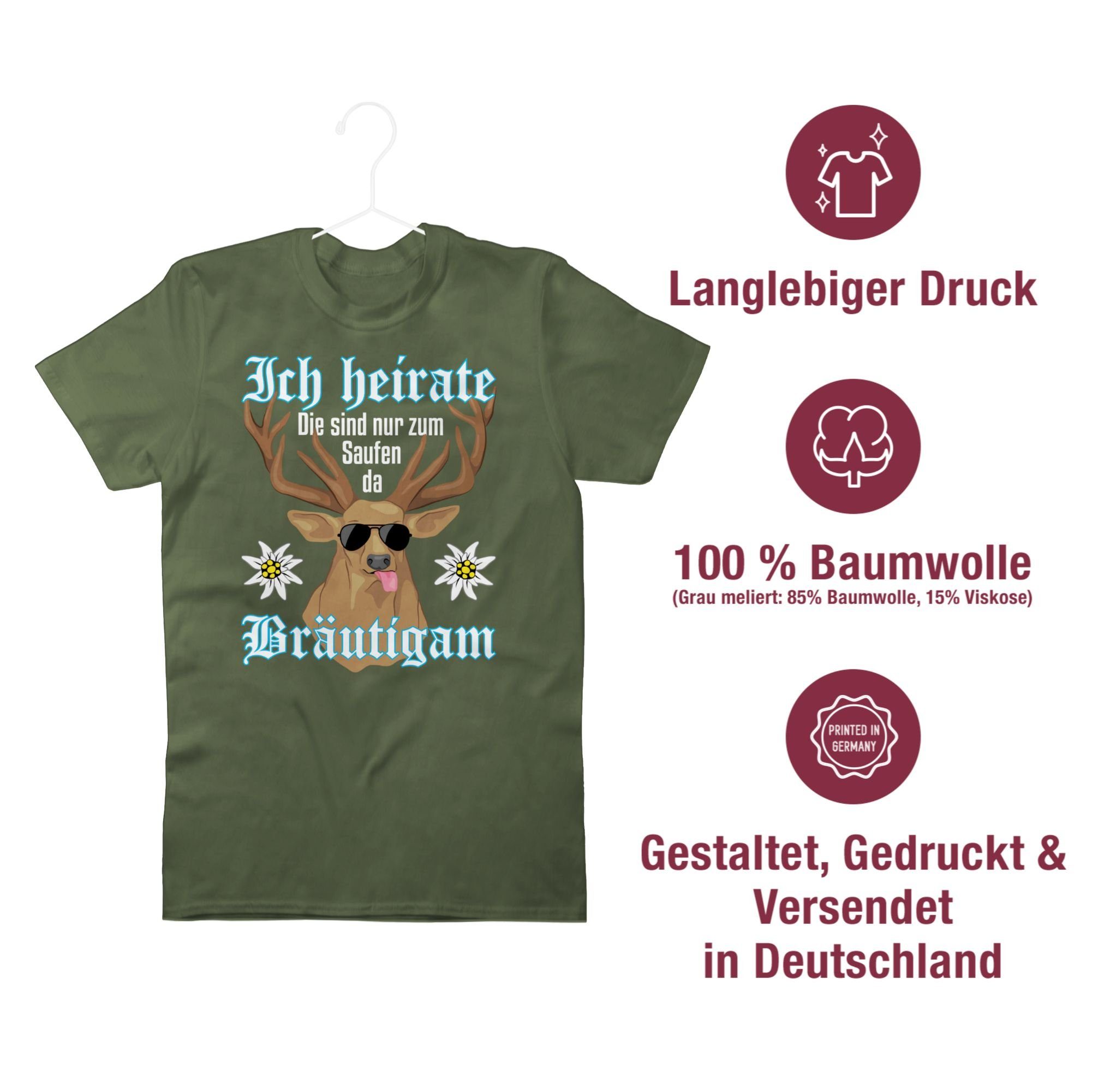 T-Shirt weiß 03 - Hirsch Männer Bräutigam Army Shirtracer JGA Grün