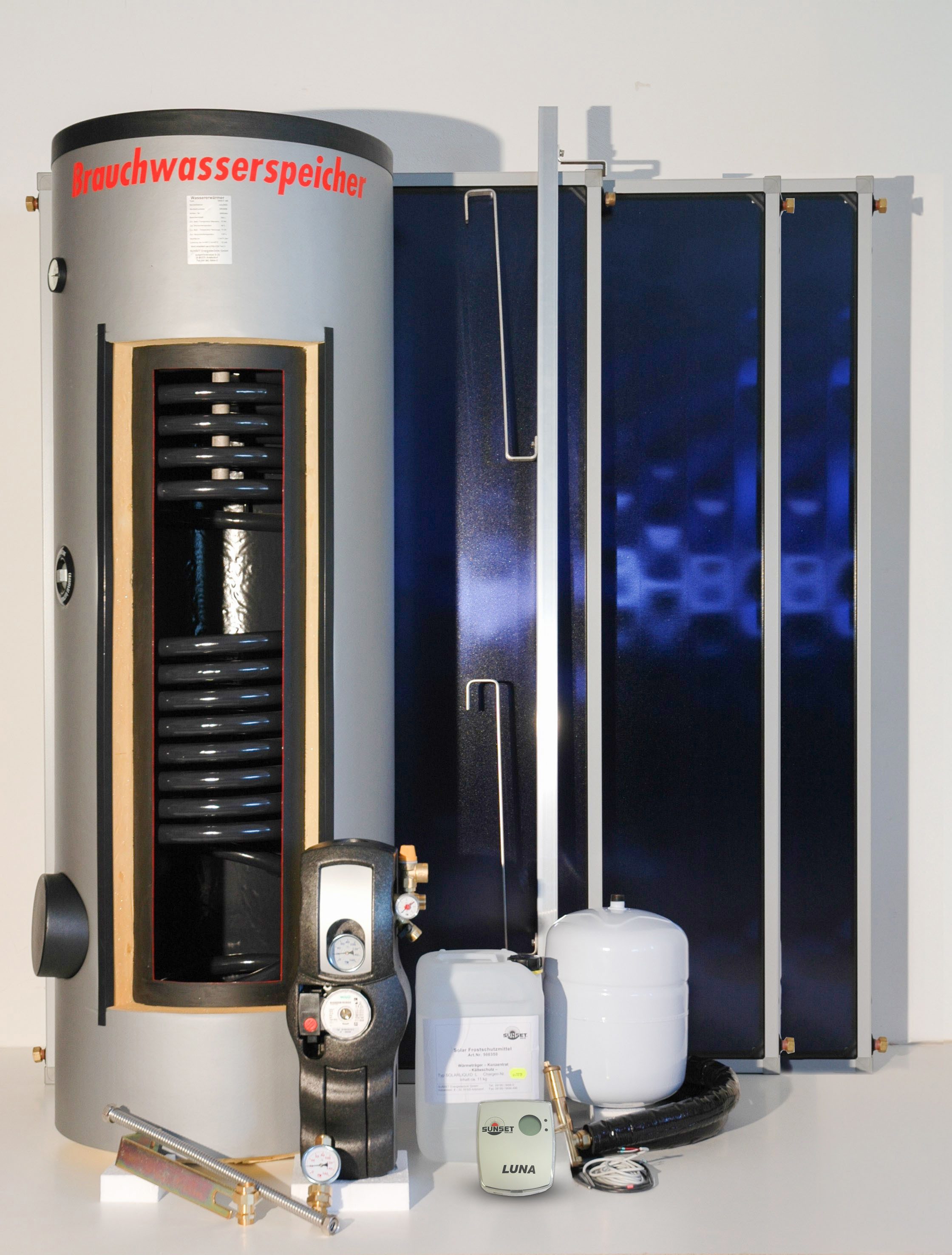 Sunset Solaranlage SUNone 5S/2, (Set), zur BW-Erwärmung für 3-6 Personen, inkl. 500L-Brauchwasserspeicher
