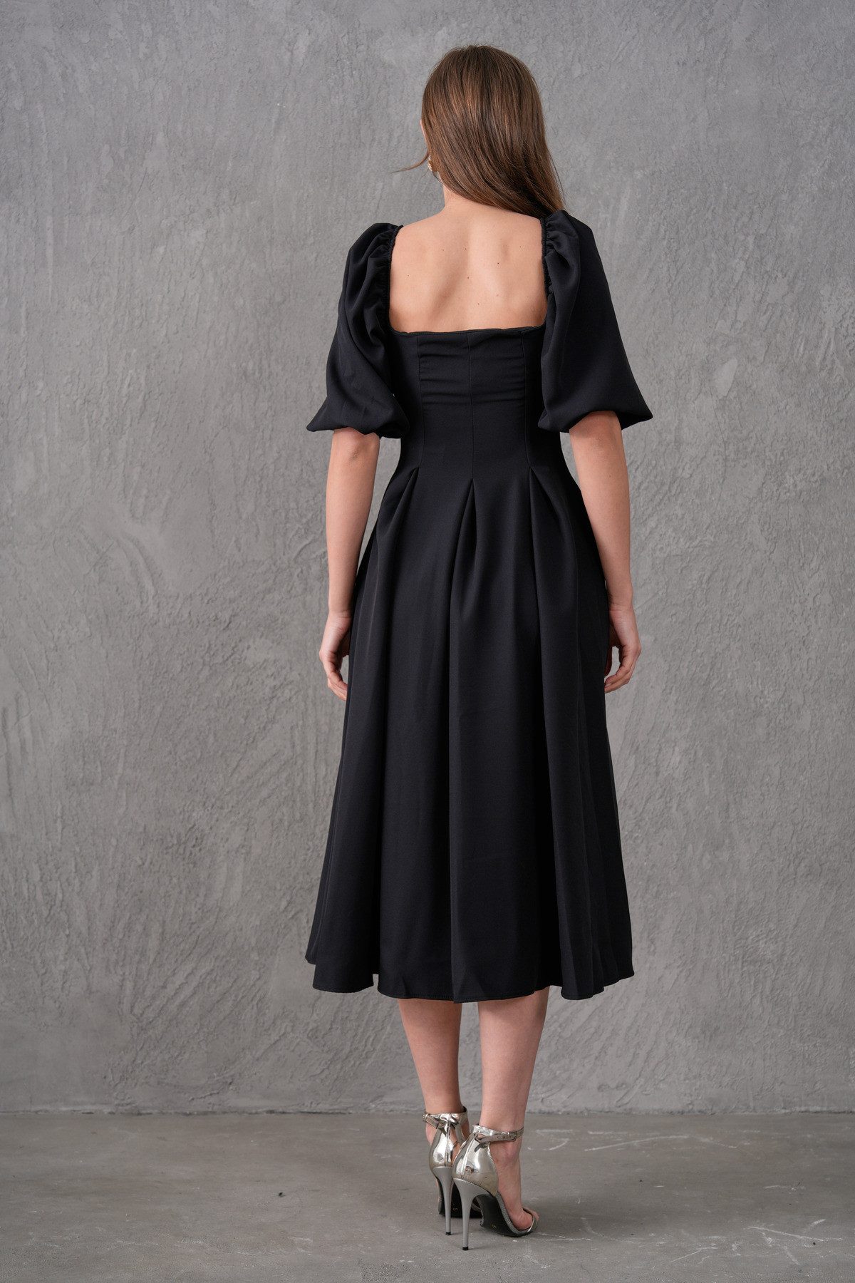 WOMAN VISION Abendkleid Trägerloses, kurzärmeliges, ausgestelltes Midikleid mit Ausschnitt – Bild 3 von 5
