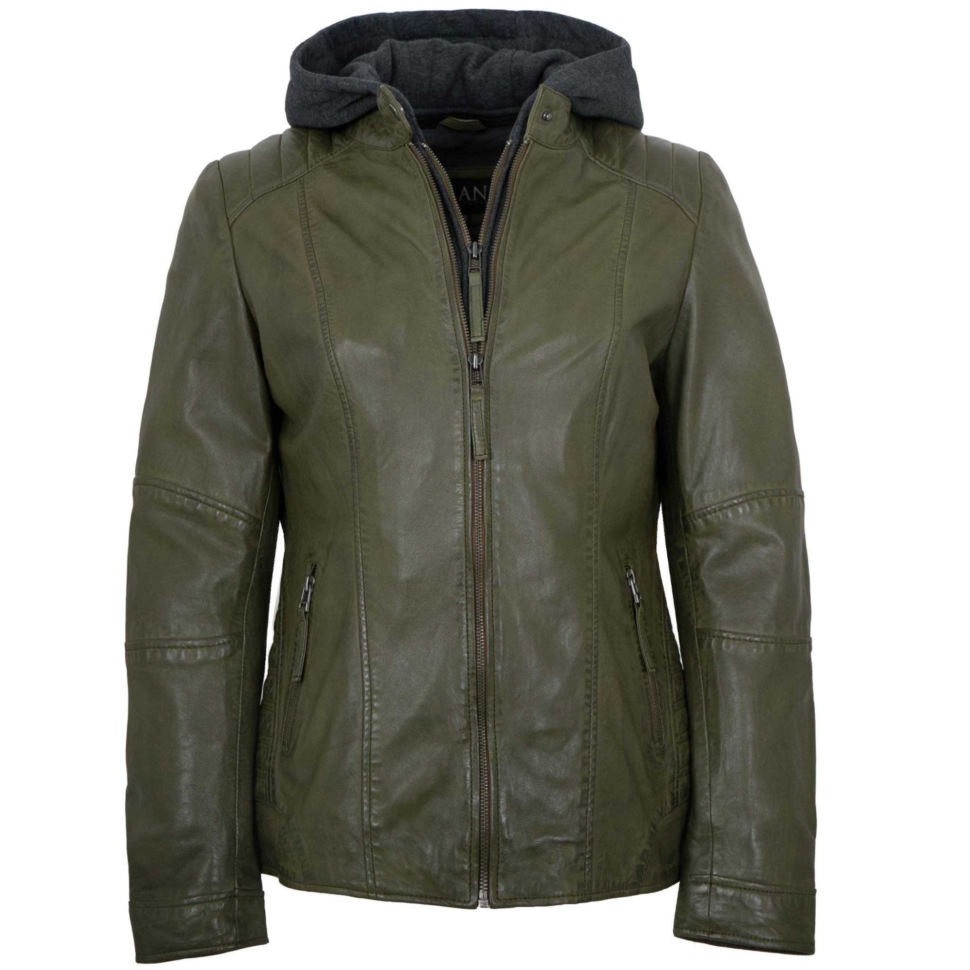 Jilani Lederjacke Iris Jilani Collection - Damen Lederjacke Lammnappa Kapuze olive