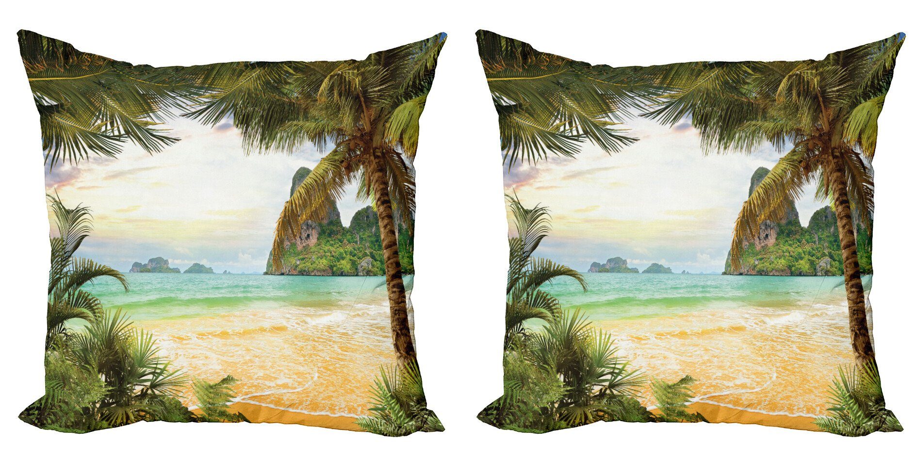 Kissenbezüge Modern Accent Doppelseitiger Digitaldruck, Abakuhaus (2 Stück), Insel Palm Kokosnussbäume Strand