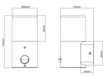 meineWunschleuchte LED Außen-Wandleuchte, Bewegungsmelder, LED wechselbar, Warmweiß, Fassadenbeleuchtung Hauswand, Carport, Terrassenleuchten Höhe 17,5cm