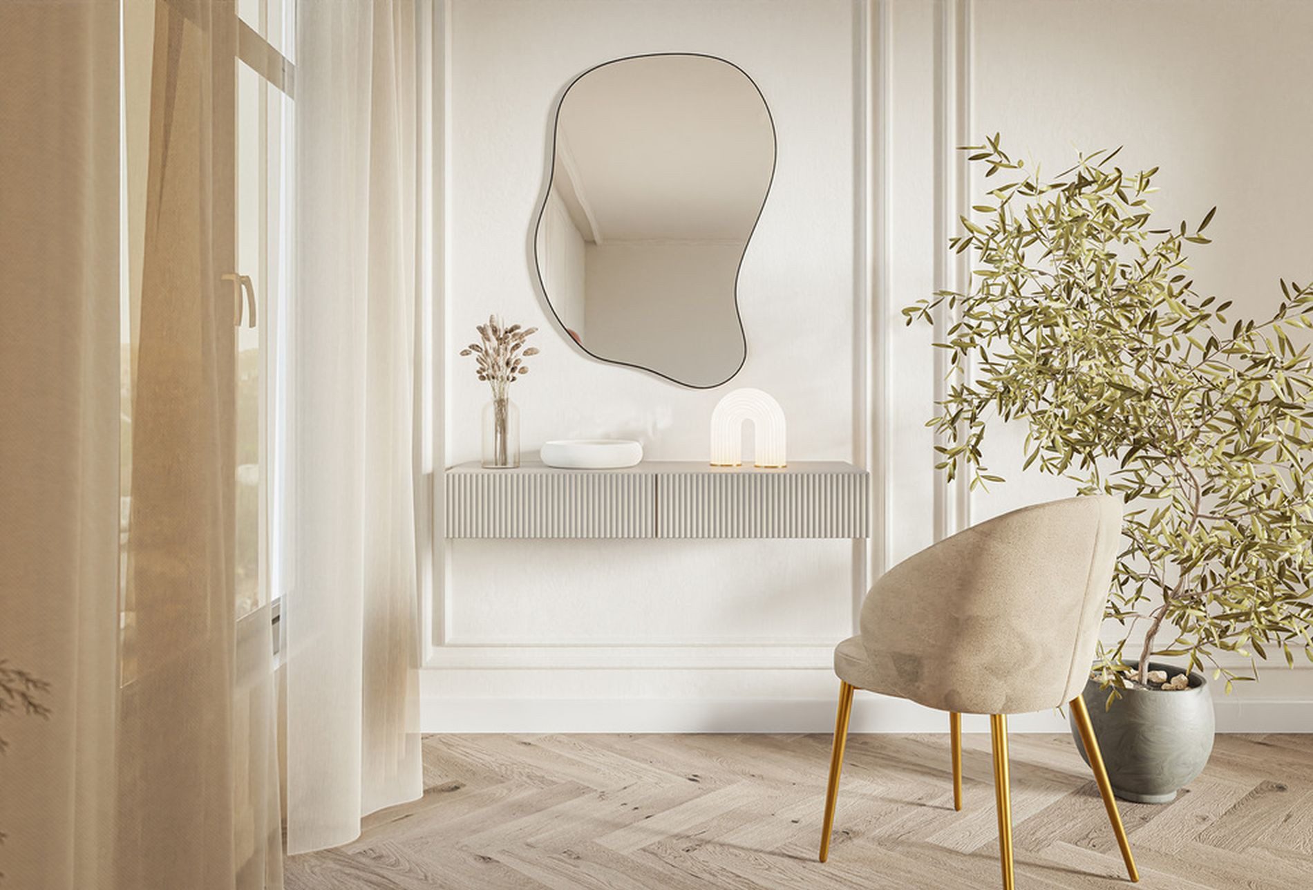 Selsey Schminktisch VELDIO, hängend, 2 Schubladen mit geriffelten Fronten, günstig online kaufen