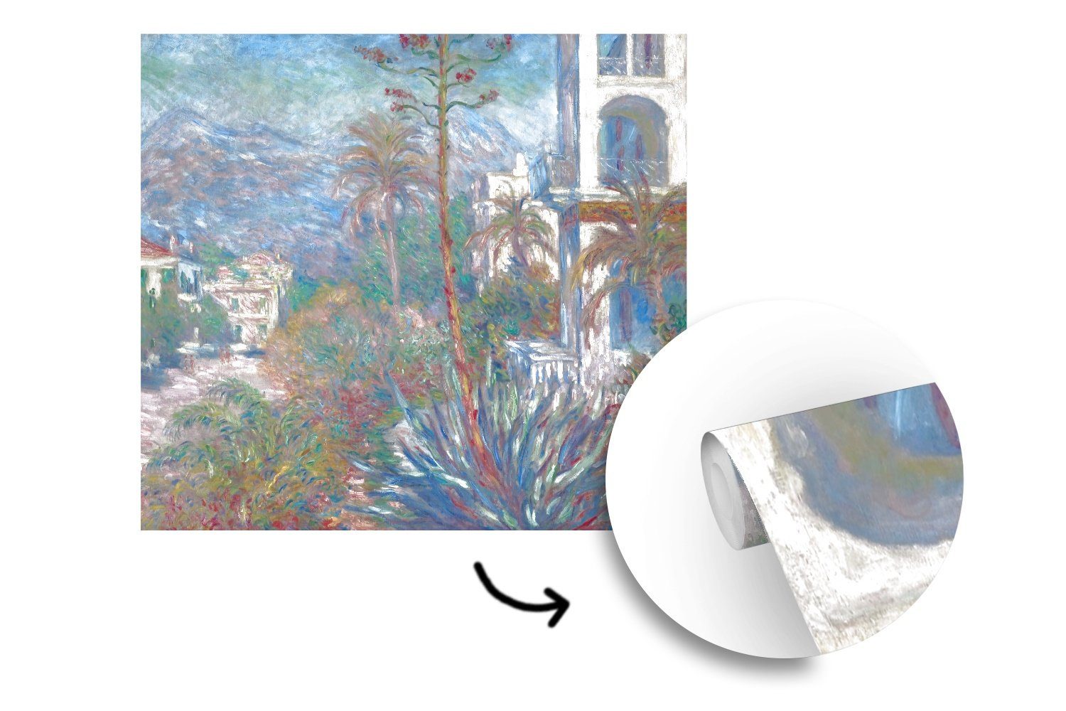 MuchoWow Fototapete Villen in Bordighera Tapete Monet, bedruckt, (5 von Claude Montagefertig für Wohnzimmer, Wandtapete St), - Gemälde Matt, Vinyl