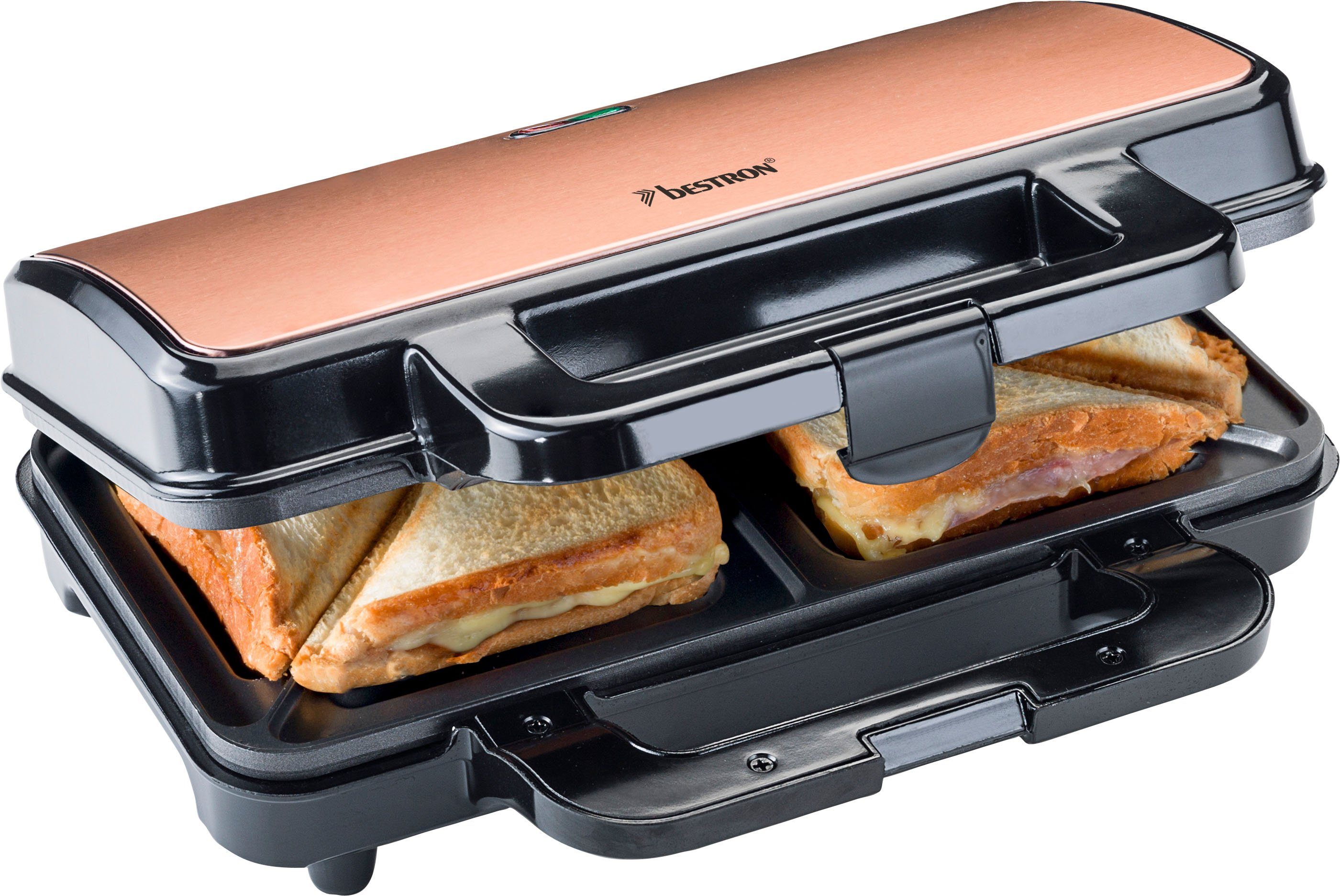 bestron Грили для сэндвичей ASM90XLCO XL Sandwich-Toaster, 900 W, antihaftbeschichtet, für 2 Sandwiches, Schwarz/Kupfer