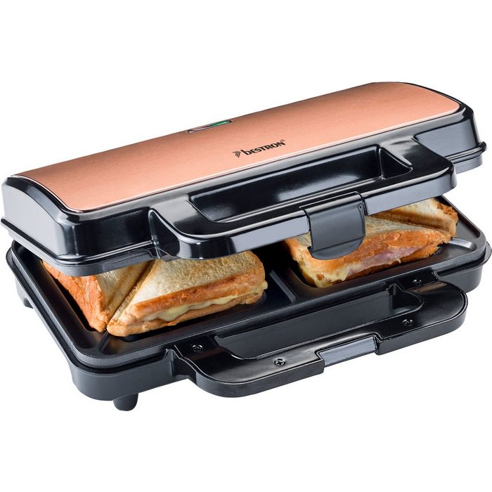 bestron Sandwichmaker ASM90XLCO XL Sandwich-Toaster 900 W antihaftbeschichtet für 2 Sandwiches Schwarz/Kupfer