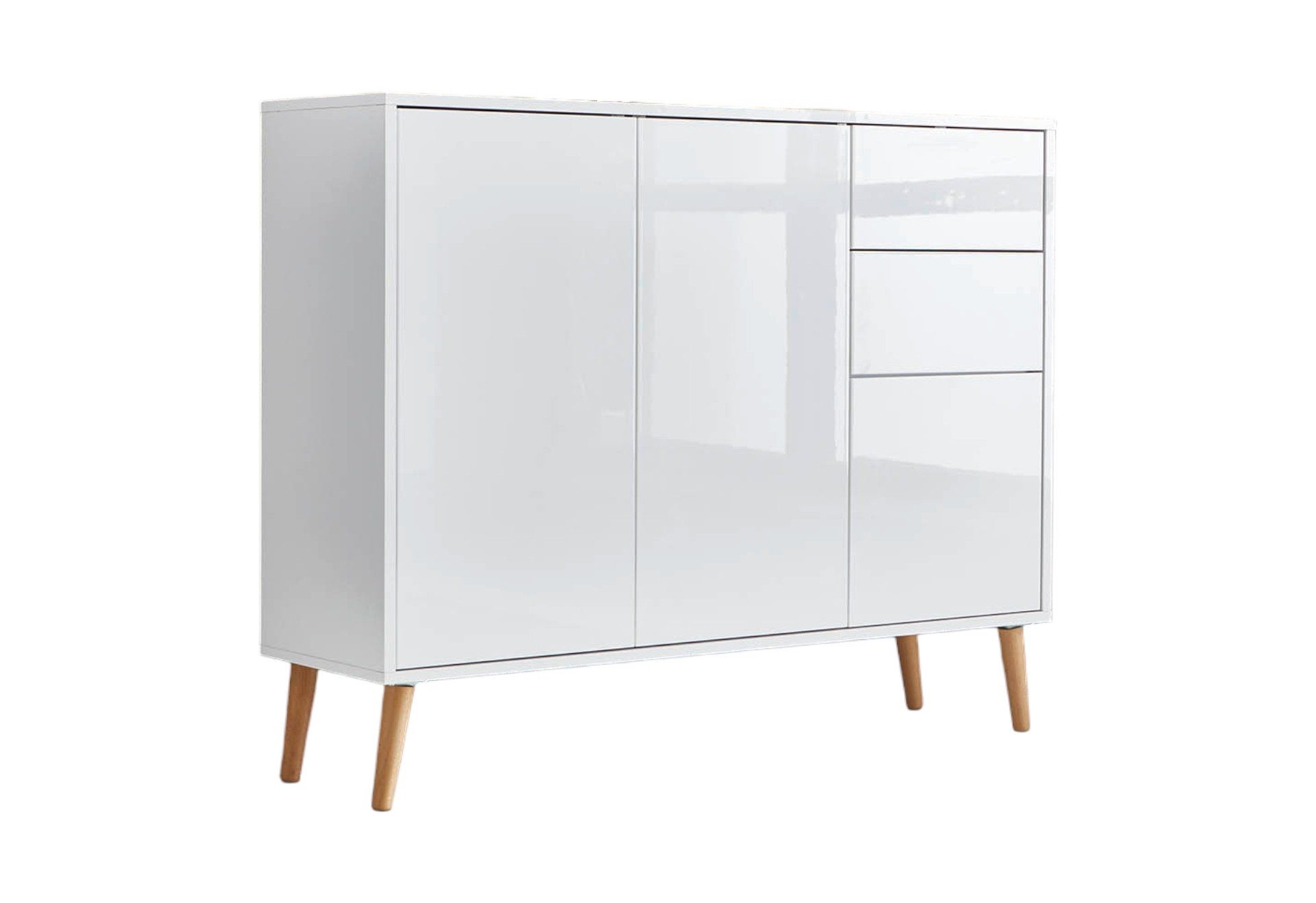 BMG Möbel Kommode Mailand (Schubladenkommode Sideboard Kommode Anrichte, mit Massivholzfuß), Push-to-open-Funktion