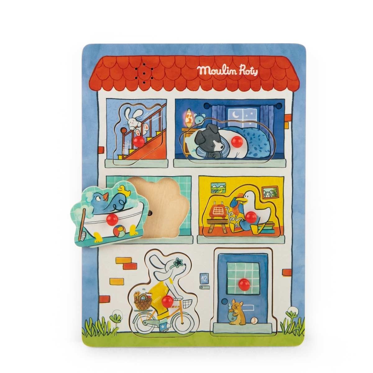 Moulin Roty Puzzle Puce&Pilou Soundpuzzle Haus für Kinder mit Motiv Haus als Geschenkidee, Puzzleteile, Soundpuzzle