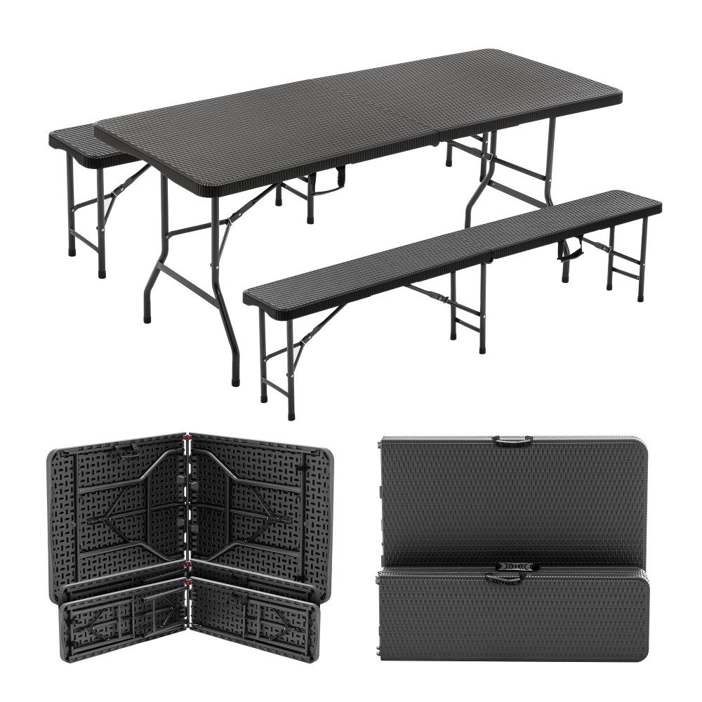 Campingtisch 6ft Klappbarer Picknicktisch mit 2 Bänken, 3-teiliges Camping Set