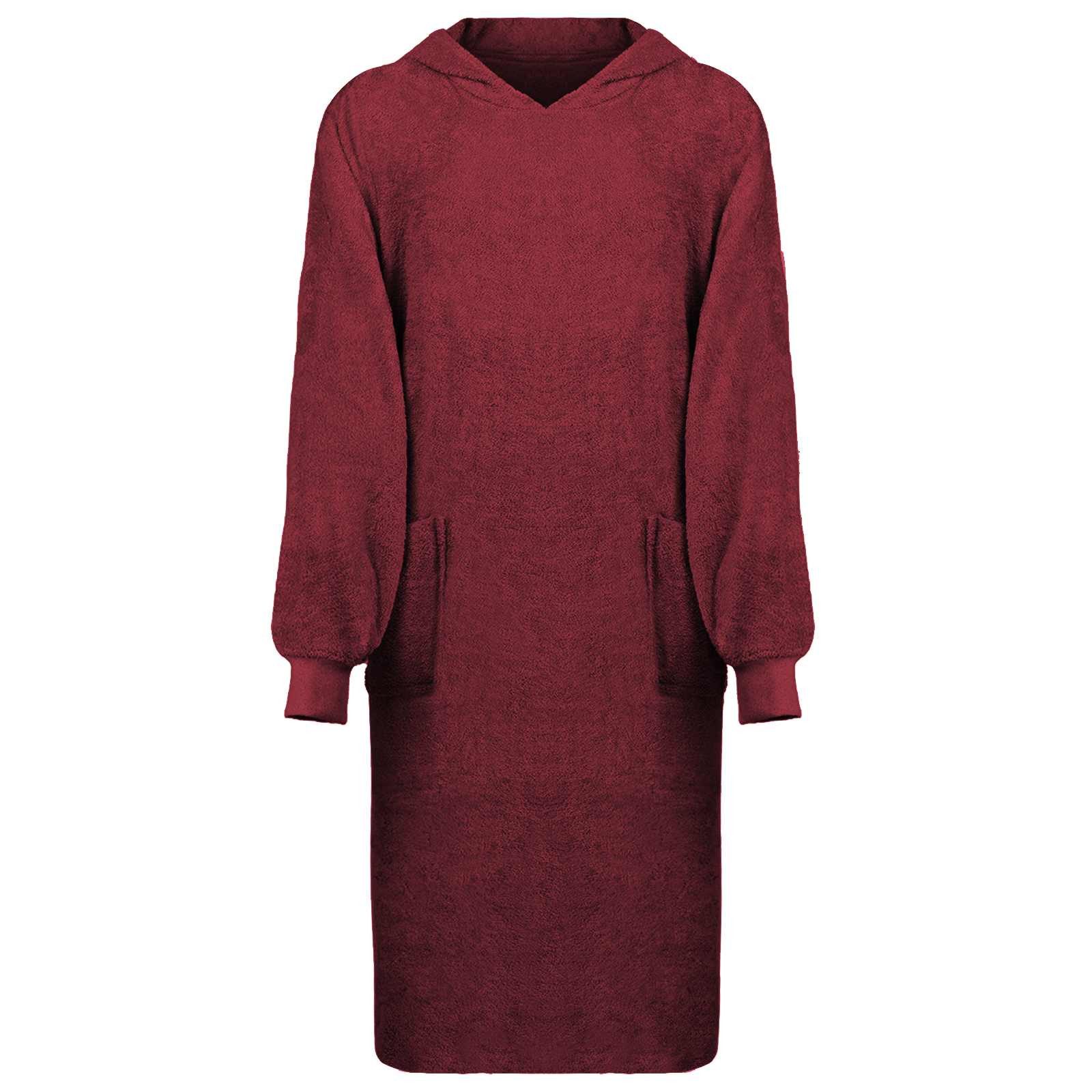 Bademantel Decken-Hoodie KINN Rot XL Baumwolle