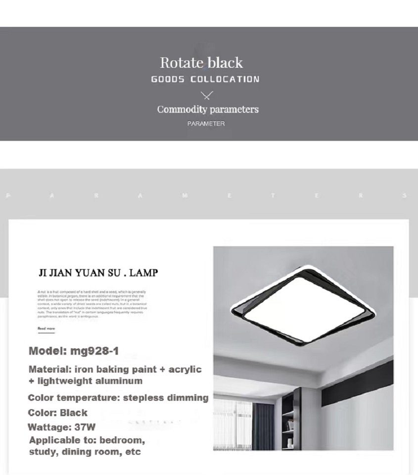Moderne Deckenleuchte mit Fernbedienung Warmweiß/Neutralweiß/Kaltweiß, fest integriert, Wohnzimmer, Schwarz Deckenlampe LED Quadrat LED LED Daskoo 37W Deckenleuchten