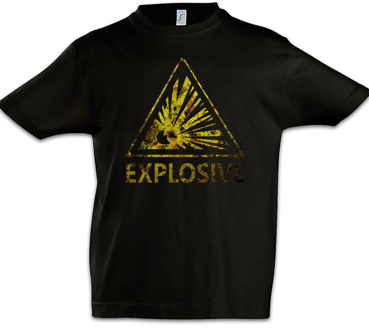 Print-Shirt Caution Explosive Vintage Logo Sign Kinder T-Shirt Warning Danger