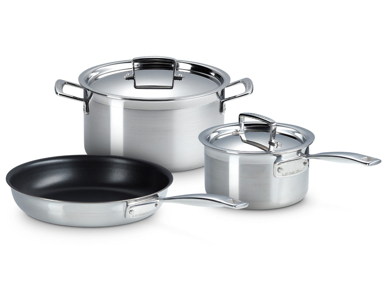LE CREUSET Topf-Set 3-ply Kochgeschirr-Set 3tlg, Edelstahl-Mehrschicht