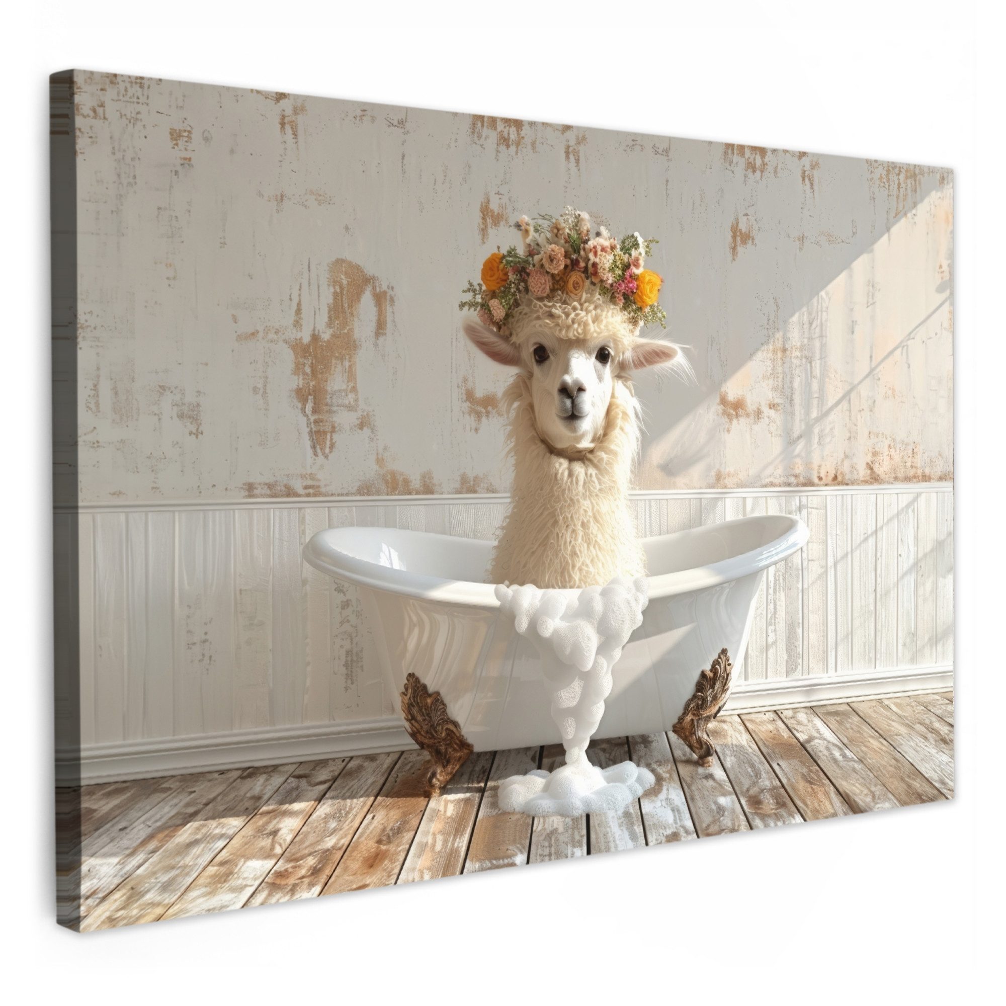 OneMillionCanvasses® Leinwandbild Vintage - Alpaka - Badewanne - Blumen - T günstig online kaufen