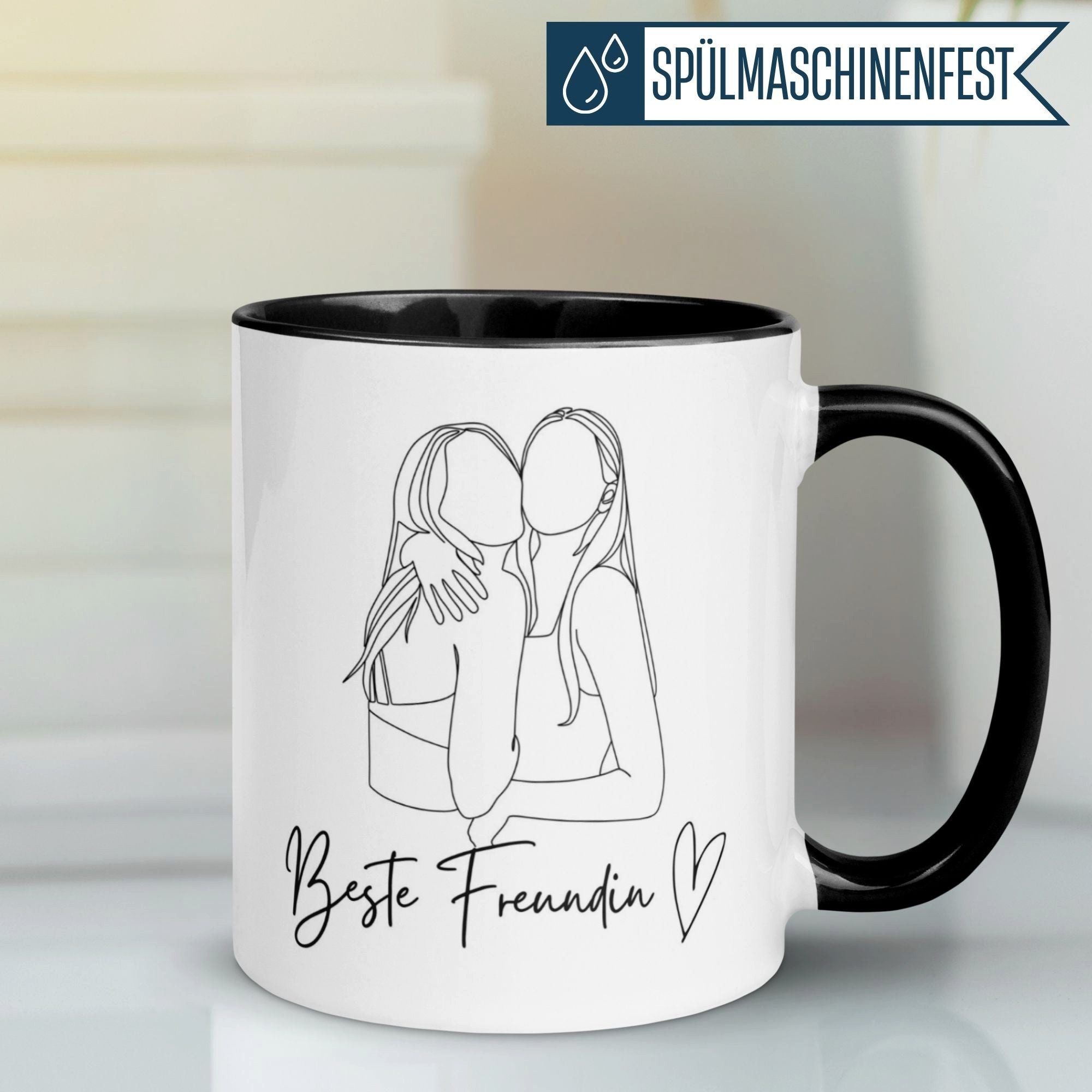 Momentals Tasse Freundschaft – „Umarmung mit Herz“ – Geschenk Becher Beste Freundin, Gratis Versand · Links-&Rechtshänder · Spülmaschinenfest