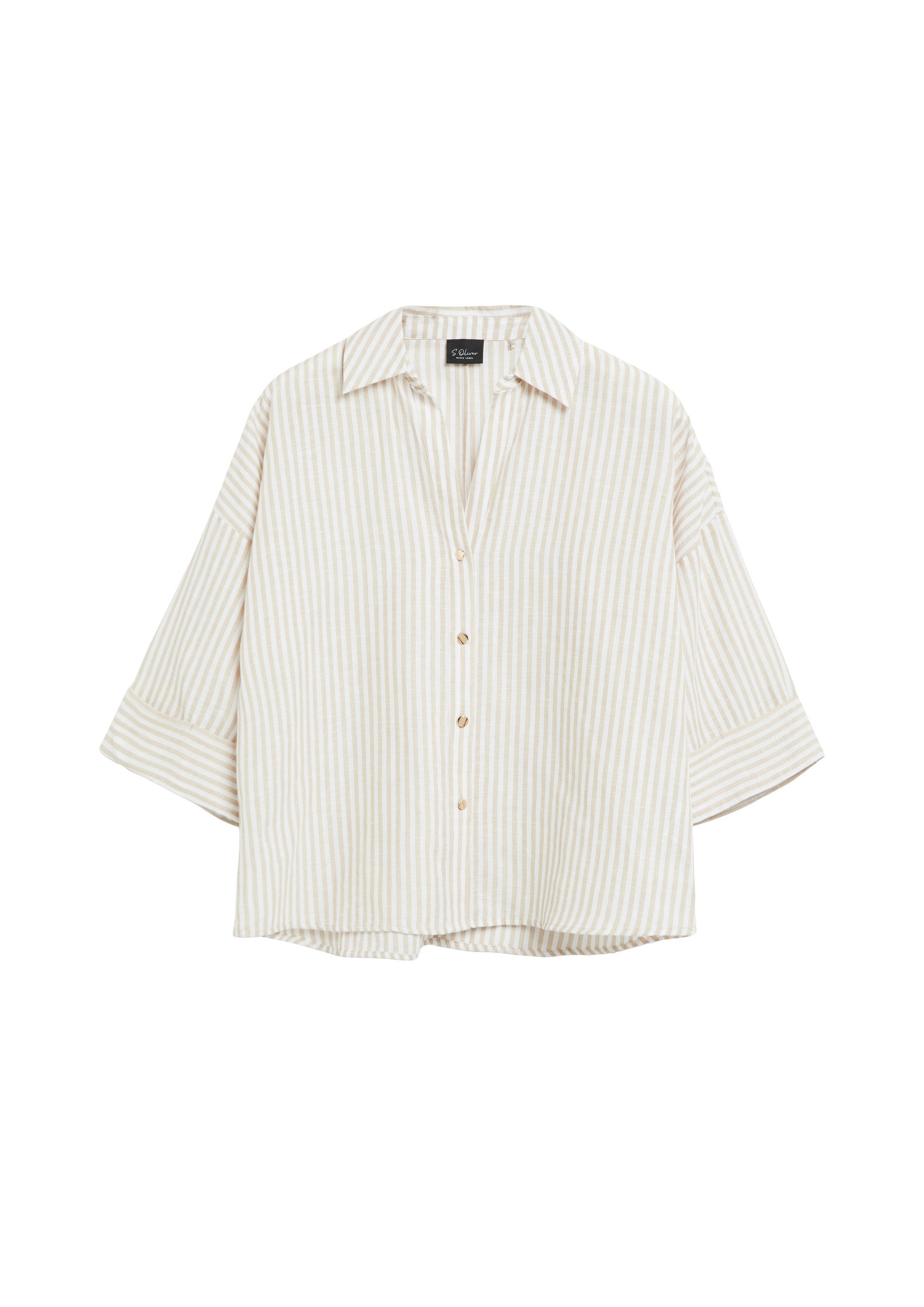 s.Oliver Kurzarmbluse Bluse Gestreifte Leinenmix-Bluse im Loose Fit