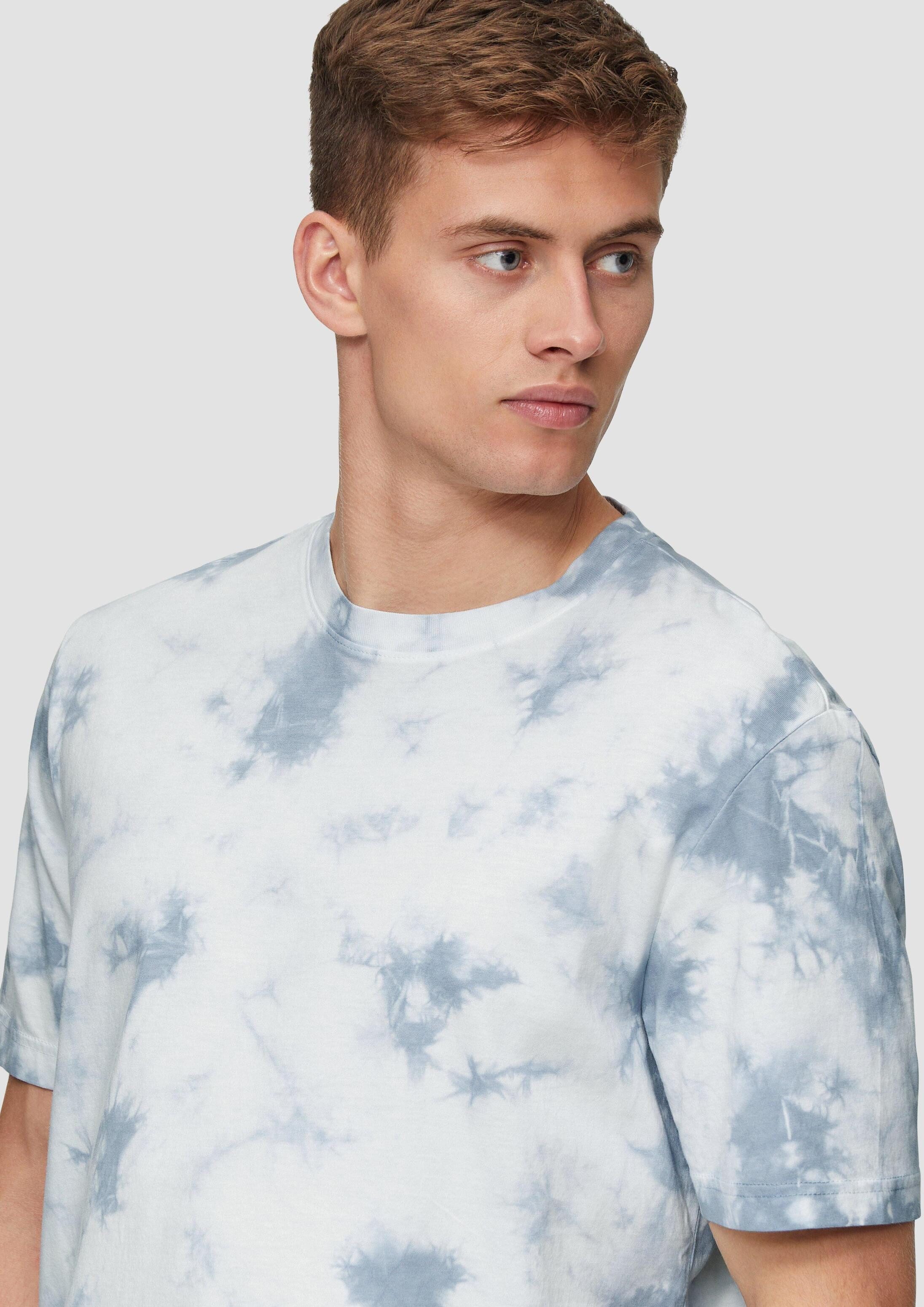 QS Kurzarmshirt T-Shirt Batikshirt aus Baumwoll-Jersey mit Rippblende