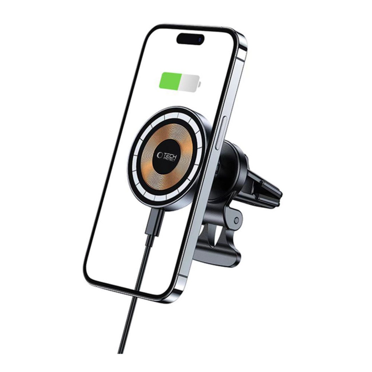 TECH PROTECT Handy-Halterung MM15W-V5, (bis 7 Zoll, Autohalterung mit integriertem Ladegerät und USB-A/USB-C-Kabel, MagSafe-kompatible Lüftungshalterung mit 15 W Ladefunktion)