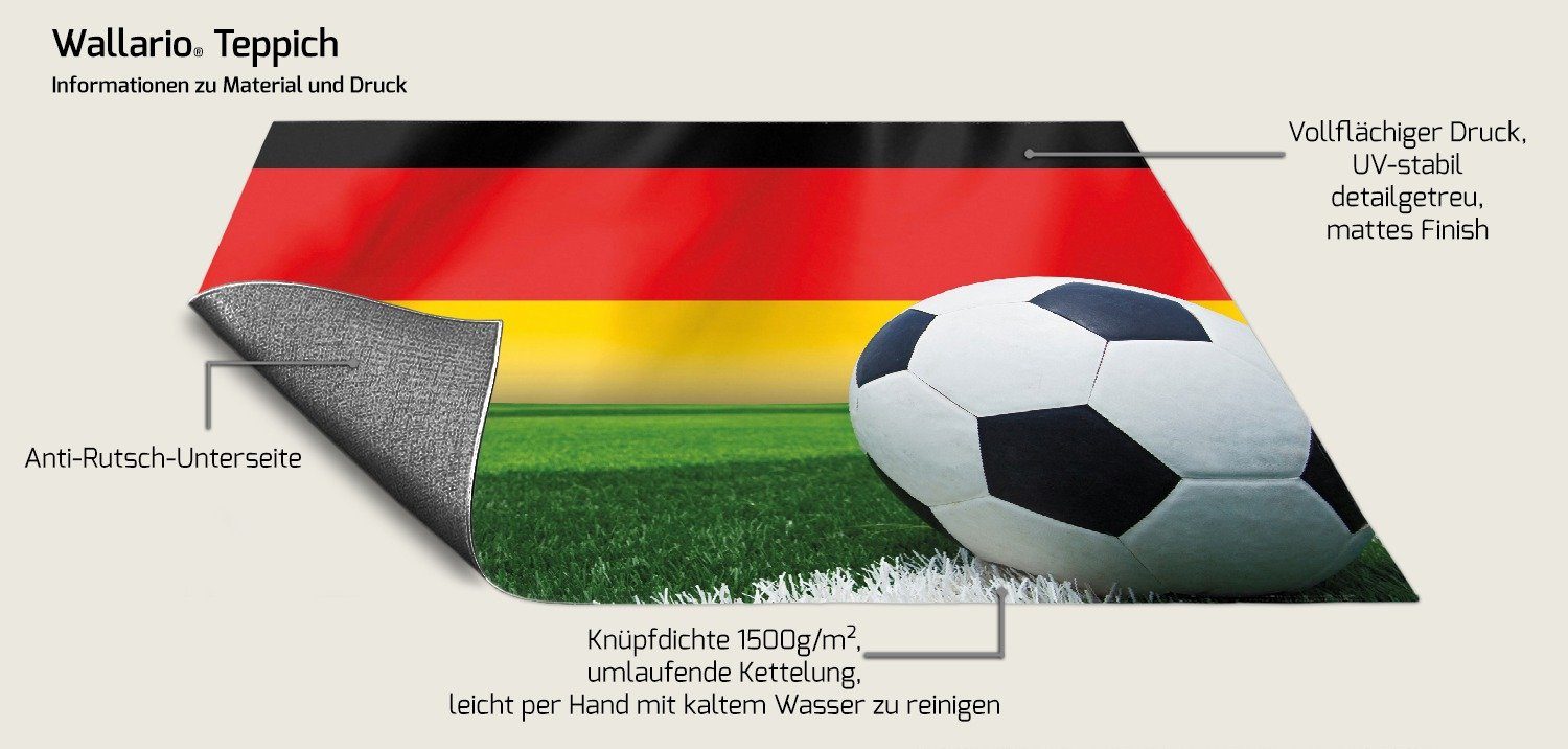 Wallario Teppich Fußball vor einer Deutschlandflagge, rechteckig, rutschfest