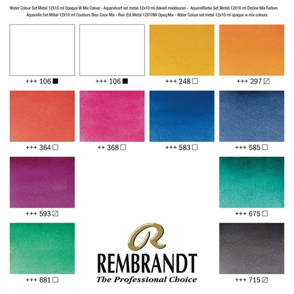 Talens Farbkasten Rembrandt Aquarellfarben-Set im Metalletui I 12 x 10-ml-Tuben