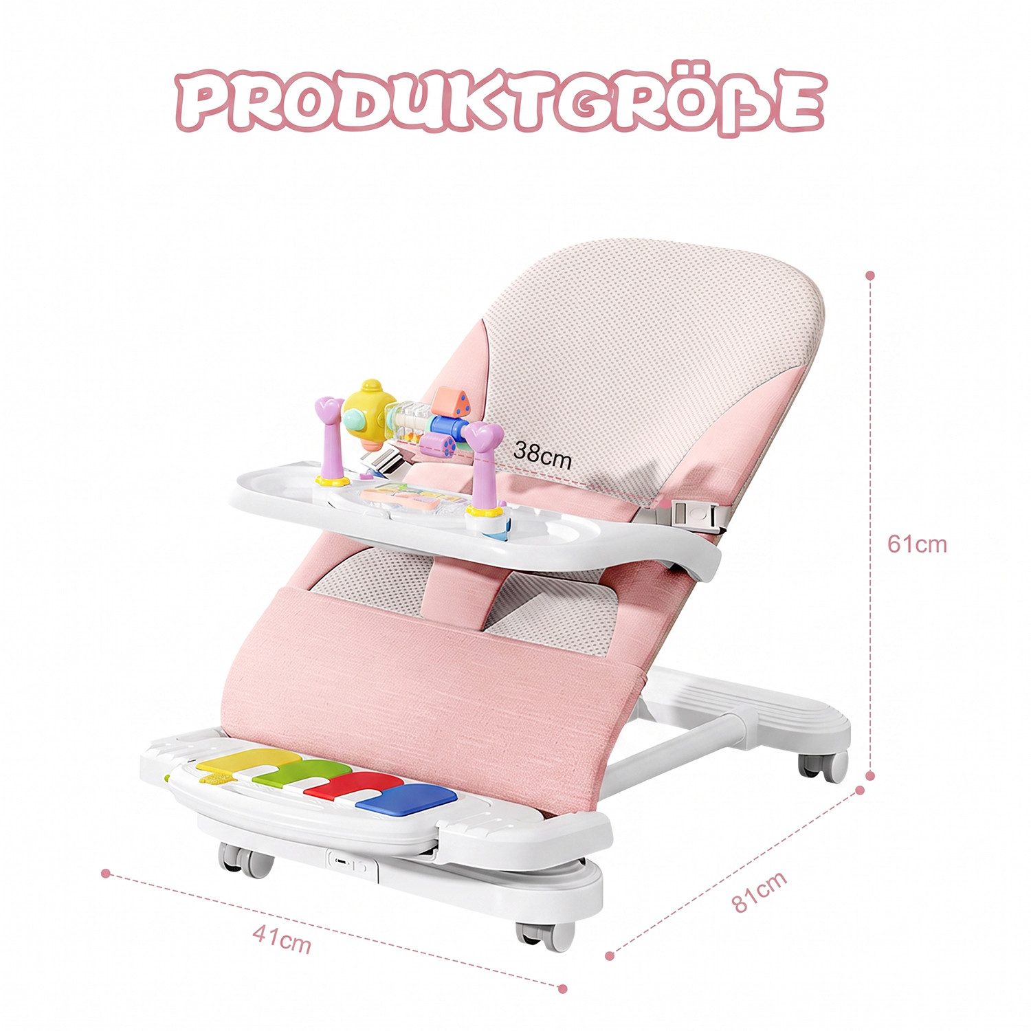 HEYHIPPO Kinderstuhl Babywippe 3-in-1 – mit Klavier, abnehmbarem Tablett, für 4–24 Monate (Packung), Baby-Schaukelwippe 41×81×61 cm, für Füttern & Spielen, max. – Bild 2 von 5
