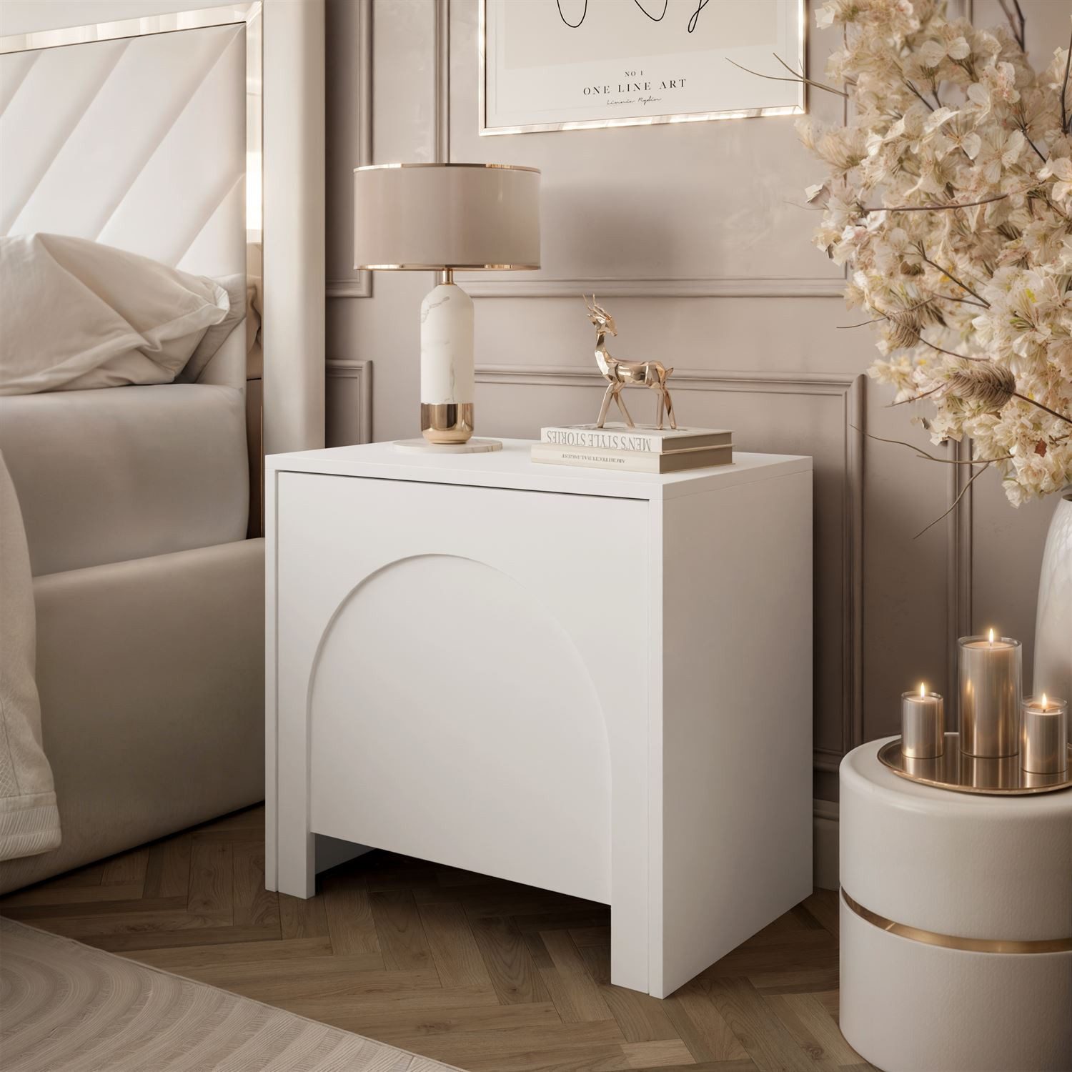 Lookway Nachttisch ARIADNA mit Tür – Minimalistisches Design fürs Schlafzimmer (1x Nachttisch), Breite: 54 cm