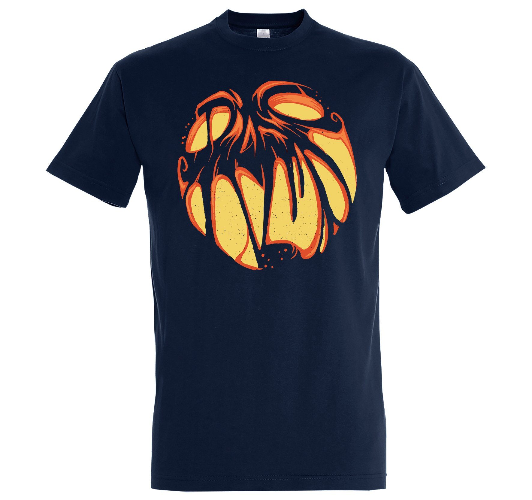 T-Shirt Aufdruck mit Kürbis Halloween Fun-Look Herren lustigem Designz Print Face Youth Horror Print-Shirt Navyblau