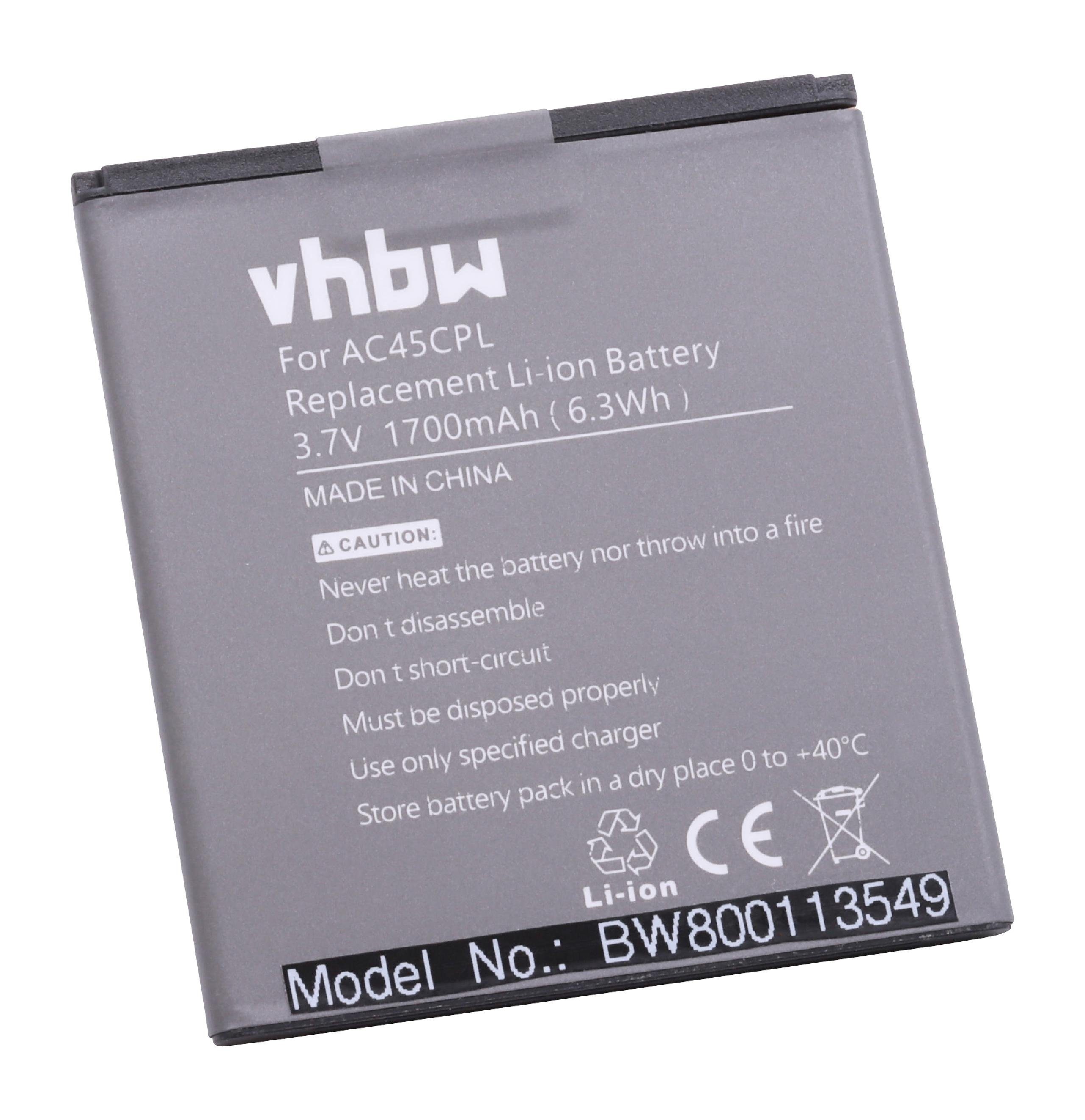 vhbw Smartphone-Akku passend für Archos 45c Platinum, 45c Platinum 6 Mobilfunk (1700mAh, 3,7V, Li-Ion) 1700 mAh