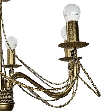 Licht-Erlebnisse Kronleuchter MARIA, ohne Leuchtmittel, Pendelleuchte Gold Antik Metall rustikal Esstisch Lampe