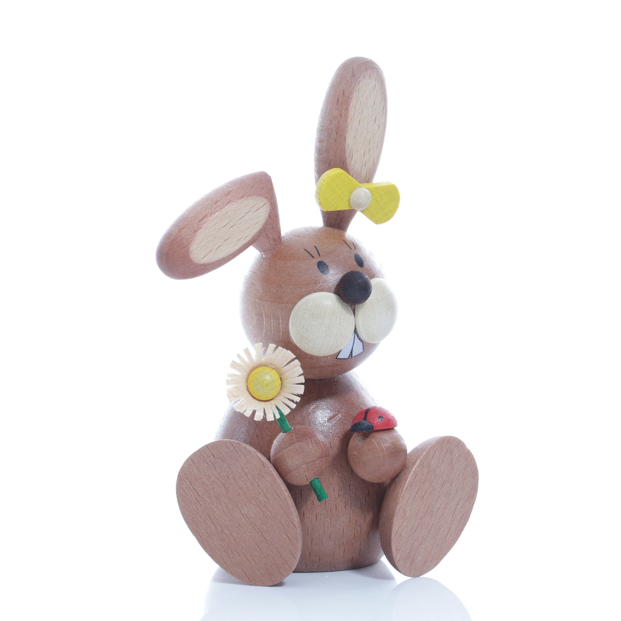 Ullrich Kunsthandwerk Osterhase Osterartikel Osterhäsin mit Blume und Marienkäfer HxB 11x7,5cm NEU