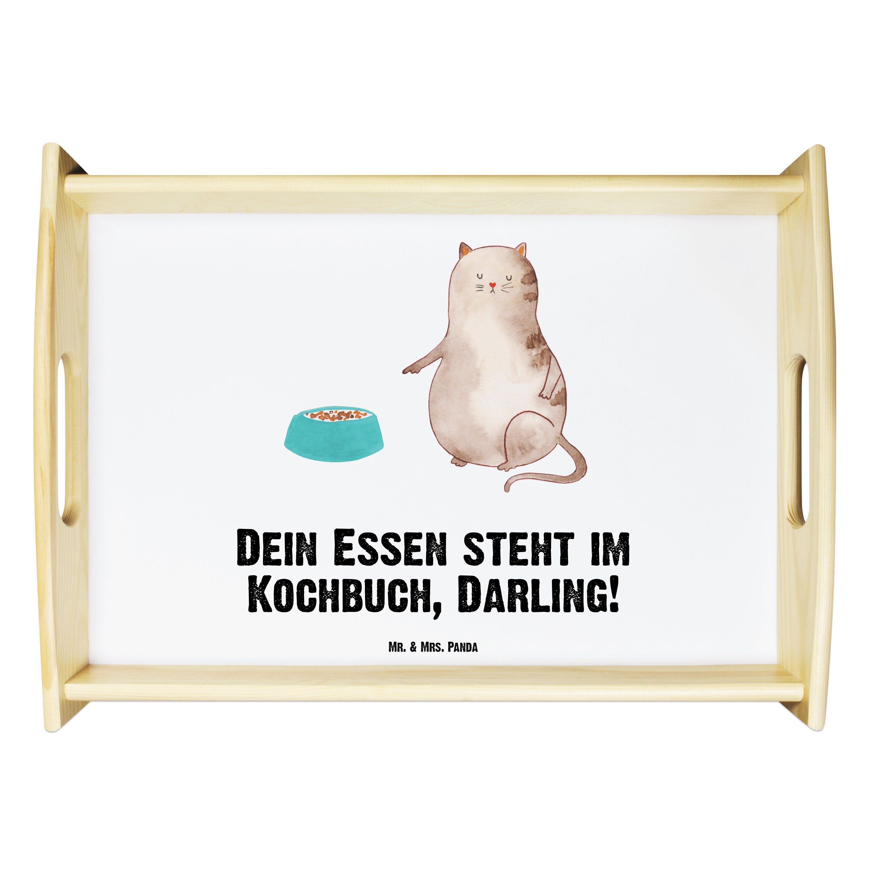 Mr. & Mrs. Panda Tablett Katze fressen - Weiß - Geschenk, Küchentablett, Tablett, Holztablett, Echtholz lasiert, (1-tlg)