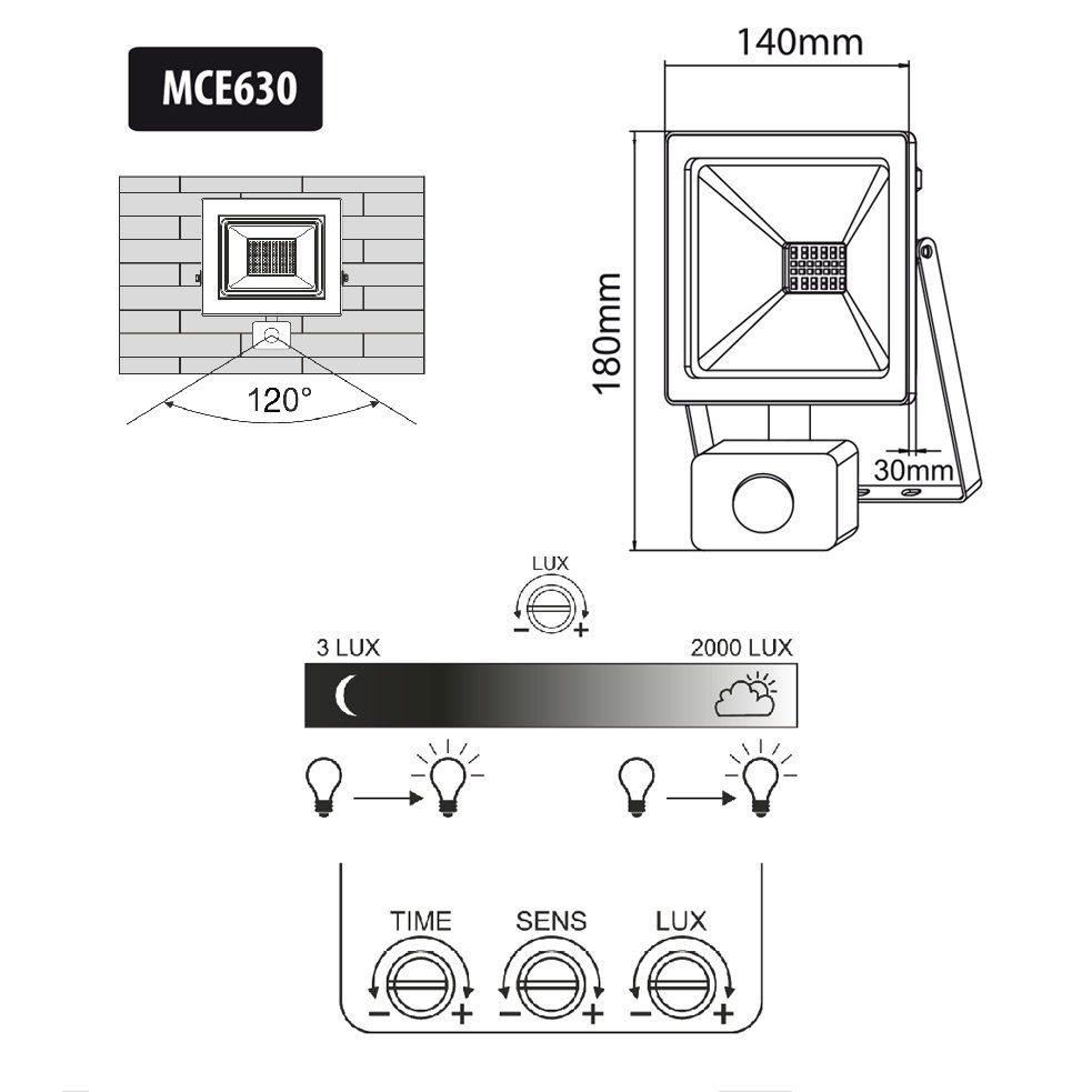 Maclean LED integriert, Flutlichtstrahler, Kaltweiß, fest Warmweiß, Dämmerungssensor Neutralweiß, PIR-Bewegungsmelder, LED