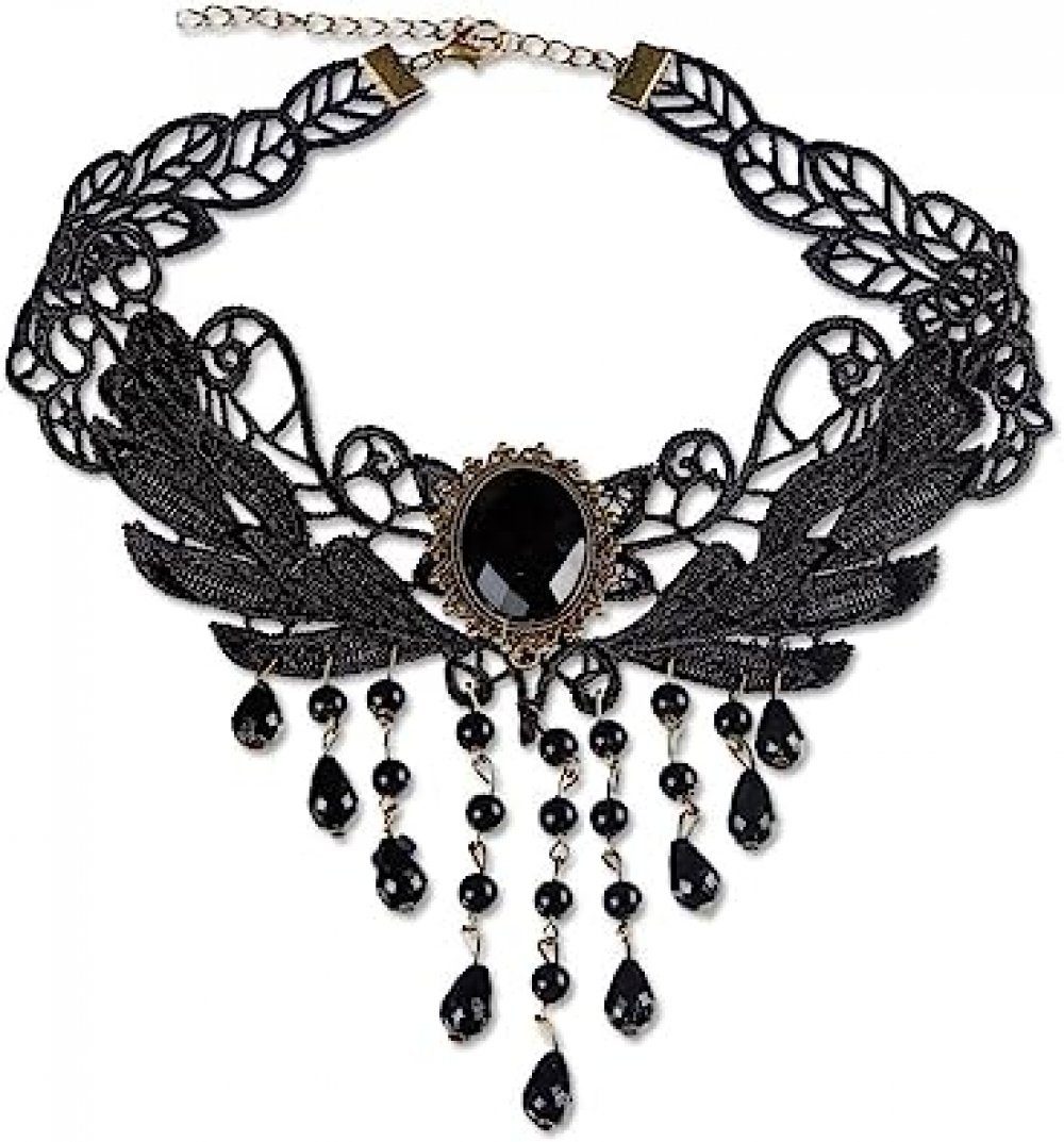 WaKuKa Charm-Kette Gothic Vintage Halskette Schwarze Spitzenkette Damen Mardi Gras (1-tlg)