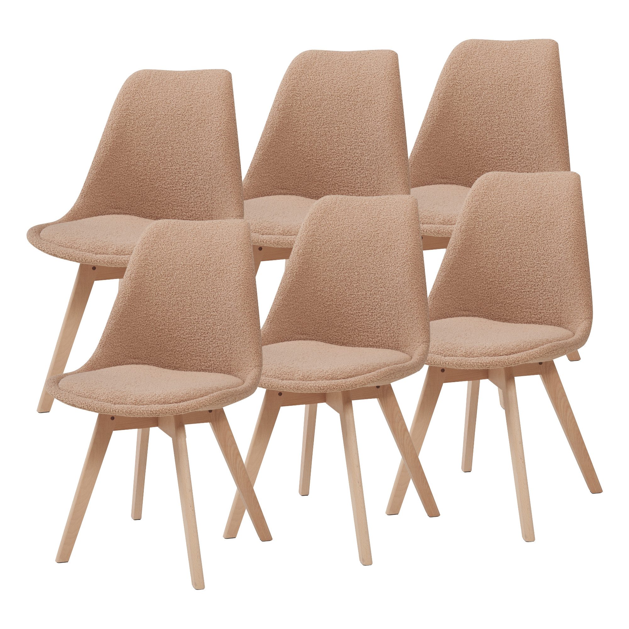 en.casa Esszimmerstuhl (Set, 6 St), »Fläten« mit Massivholzbeinen Bouclé Taupe