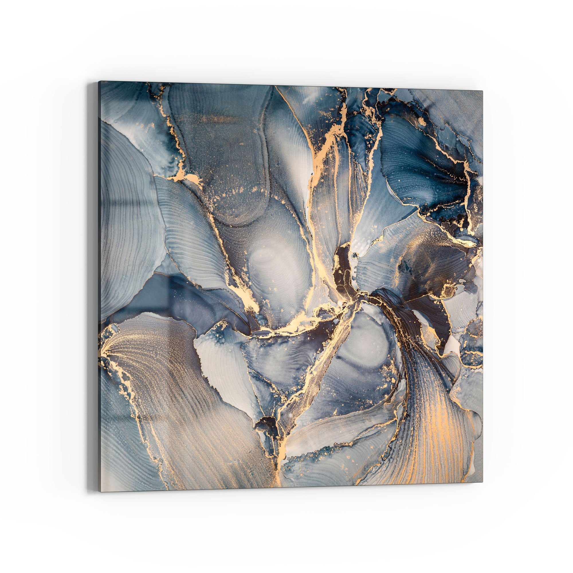 DEQORI Glasbild 'Marmor-Farbspiel mit Gold', 'Marmor-Farbspiel mit Gold', Glas Wandbild Bild schwebend modern