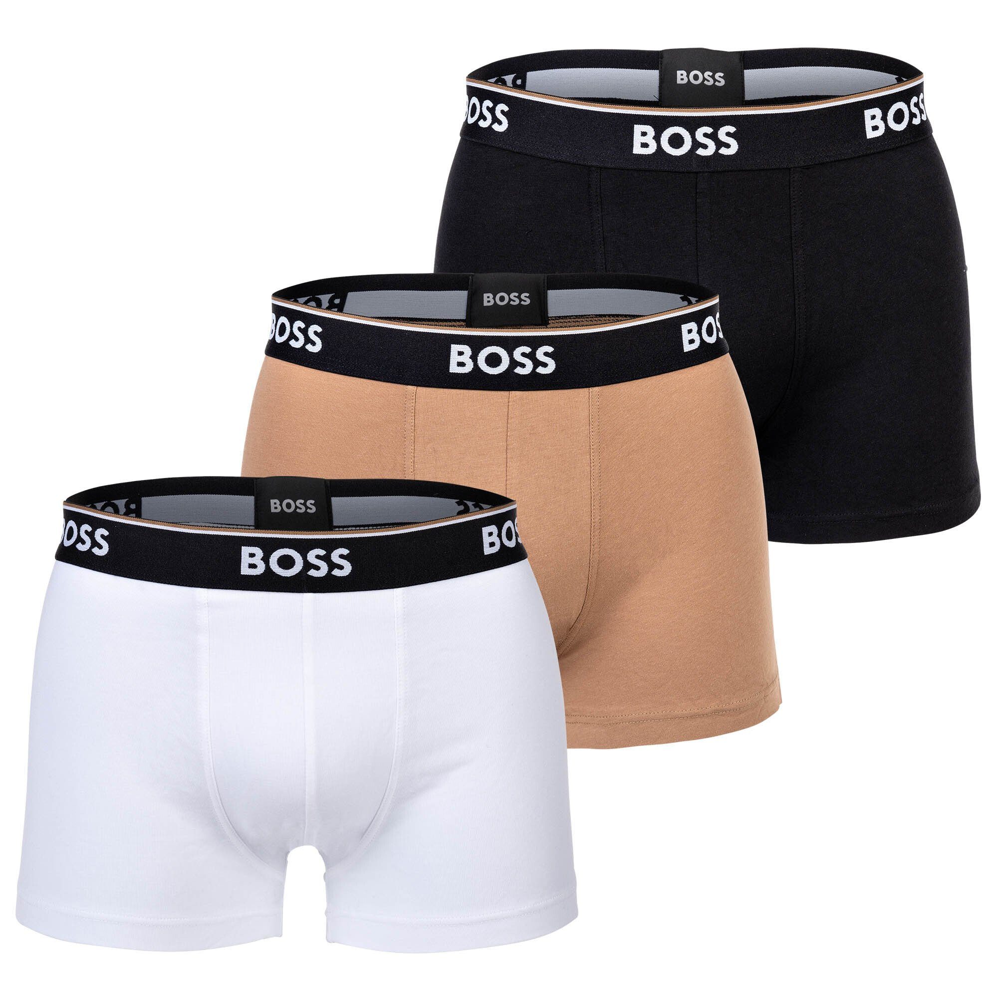 BOSS Boxer Herren Trunks, 3er Power, - Boxershorts 3P Schwarz/Braun/Weiß Pack