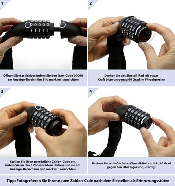 KOHLBURG Zahlenkettenschloss 115cm lang & 6mm stark mit Zahlencode, starkes Fahrradschloss mit Kombination für Fahrrad & E-Bike
