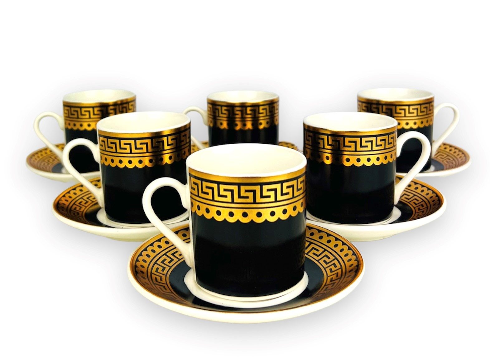 Cinar Kaffeeservice Luxus Gold Espressotassen 12 TLG für 6 Personen Tassen + Untertassen, 6 Personen, Kaffeetassen, Kaffeebecher, Tassen und Untertassen, Porzellan