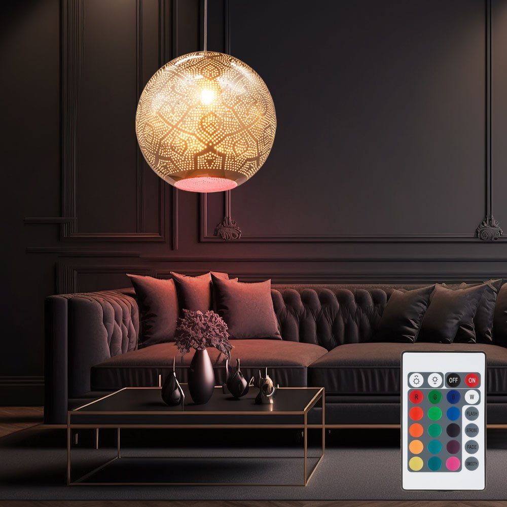 etc-shop LED Pendelleuchte, Leuchtmittel inklusive, Warmweiß, Hängeleuchte Kugel chrom Esszimmer Lampe hängend