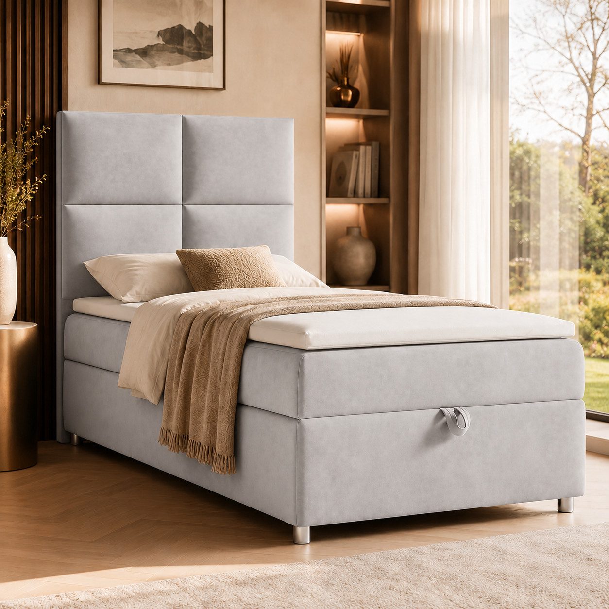 Best for Home Boxspringbett Trinity K-2 Boxspringbett mit Bettkasten & Topper – Komfort & Stauraum (Einzelbett, Hotelbett, Polsterbett gepolstertes Kopfteil, Jugendbett, Kinderbett versch. Größen, 70x200 80x200 90x200 100x200 cm), verschiedene Liefermöglichkeiten, Handwerksqualität