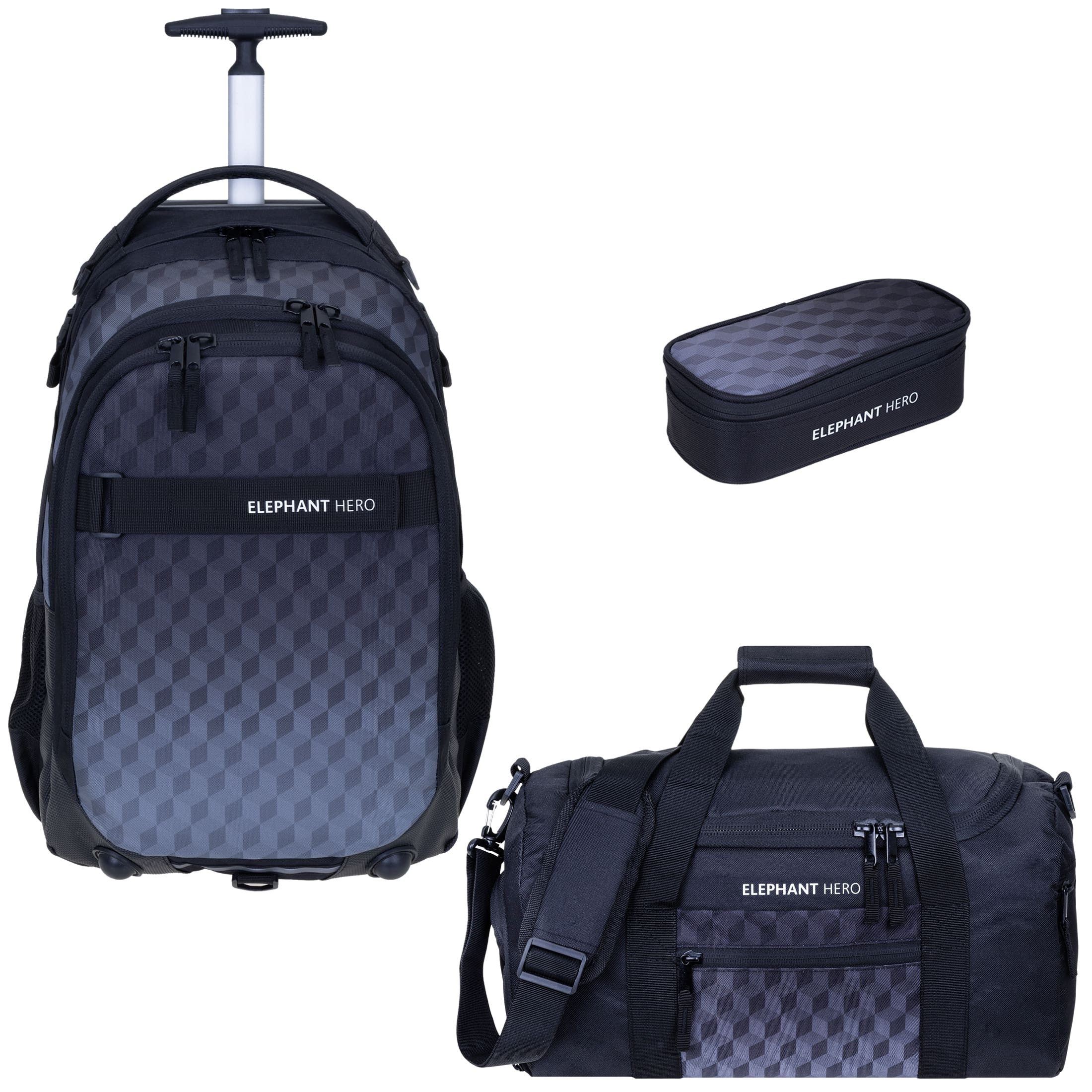 ELEPHANT Schulrucksack Schultrolley Trolley Hero Signature Schulrucksack (3 Teile Set), Rucksacktrolley Schule Rucksack Trolly, Sporttasche, Mäppchen Box +tsm
