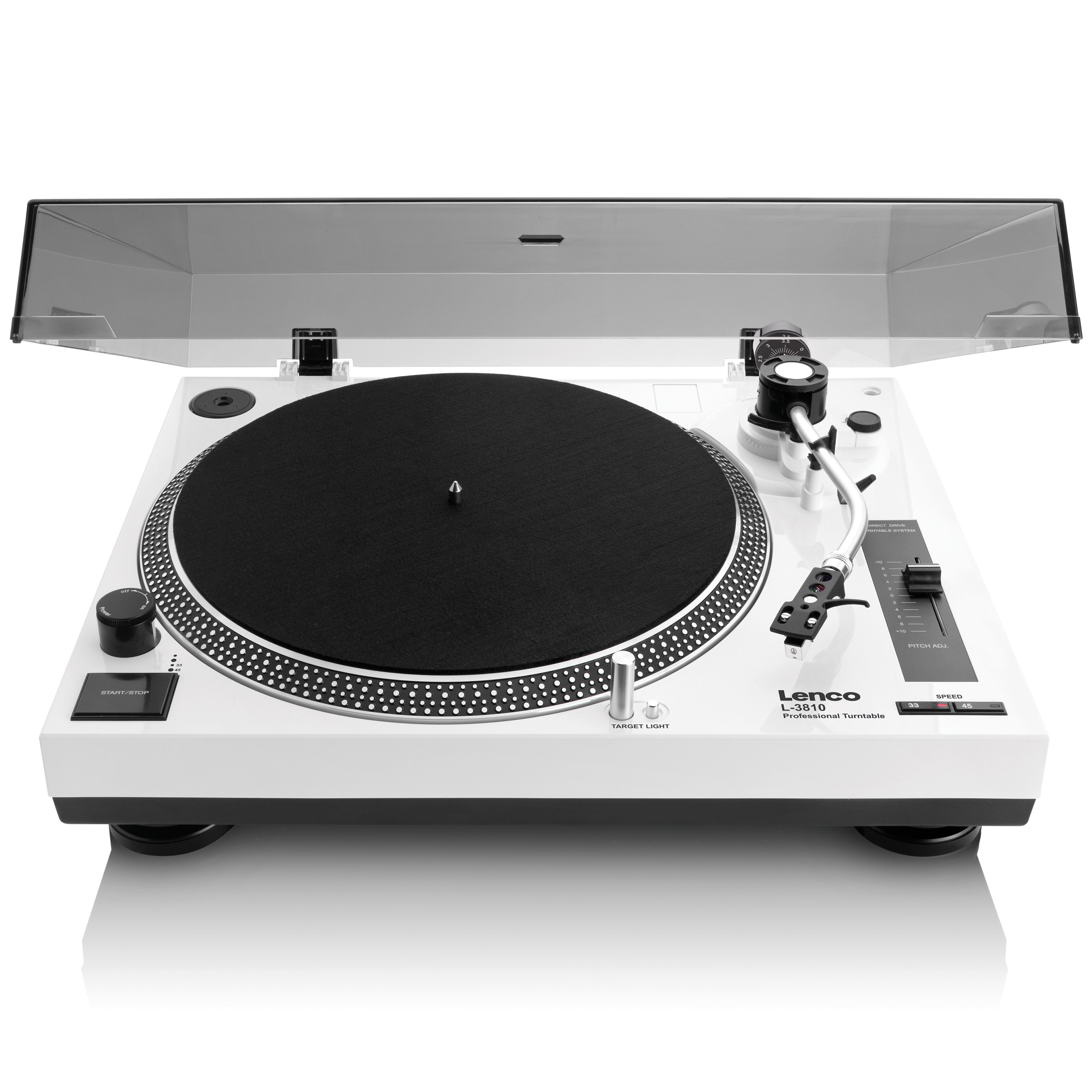 Lenco L-3810WH Plattenspieler (Direktantrieb, USB, MP3 Umwandlung, 33/45 U/min inkl. Stereo-Vorverstärker in Weiß)