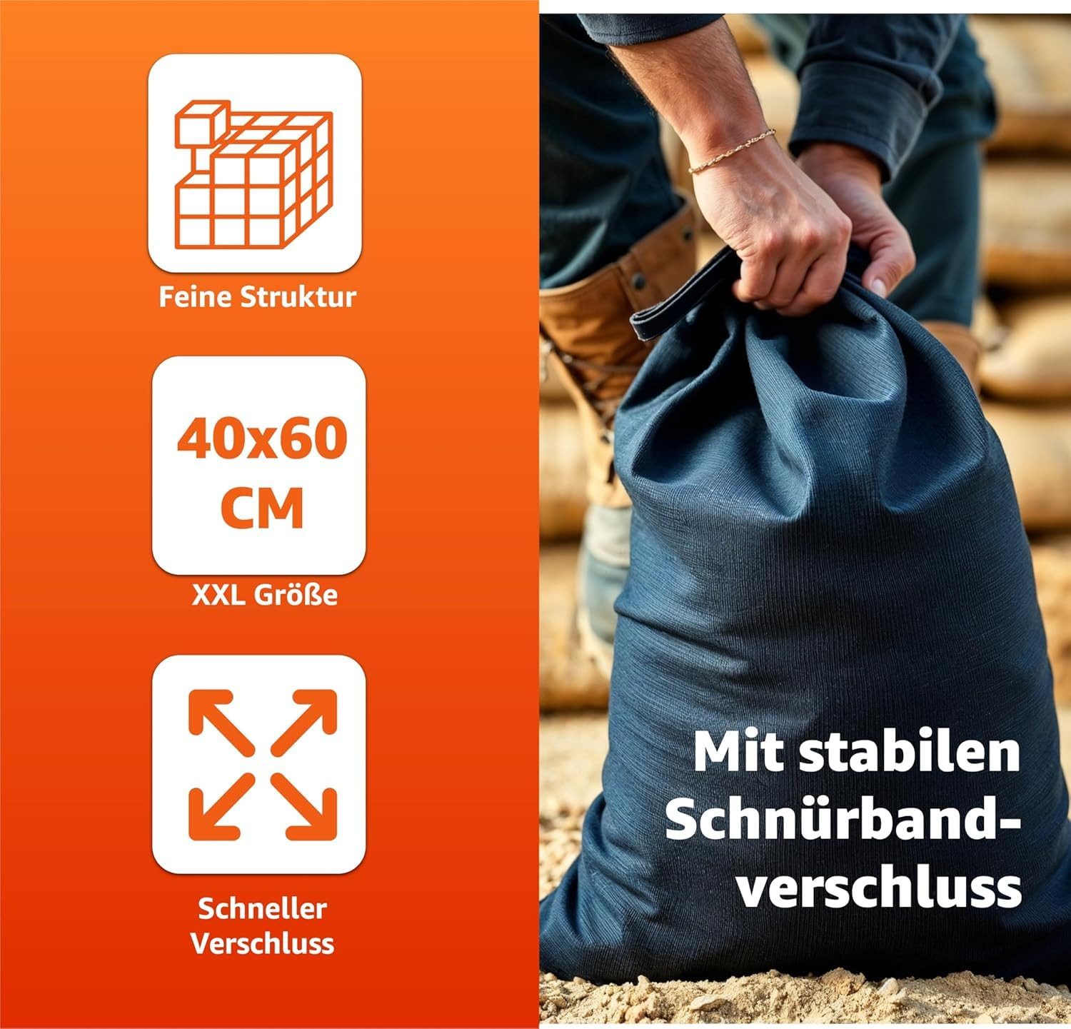 Praktikraft Sandsack 10x Sandsack 40x60 cm zum Wasserschutz bei Hochwasser, Hochwasserschutz