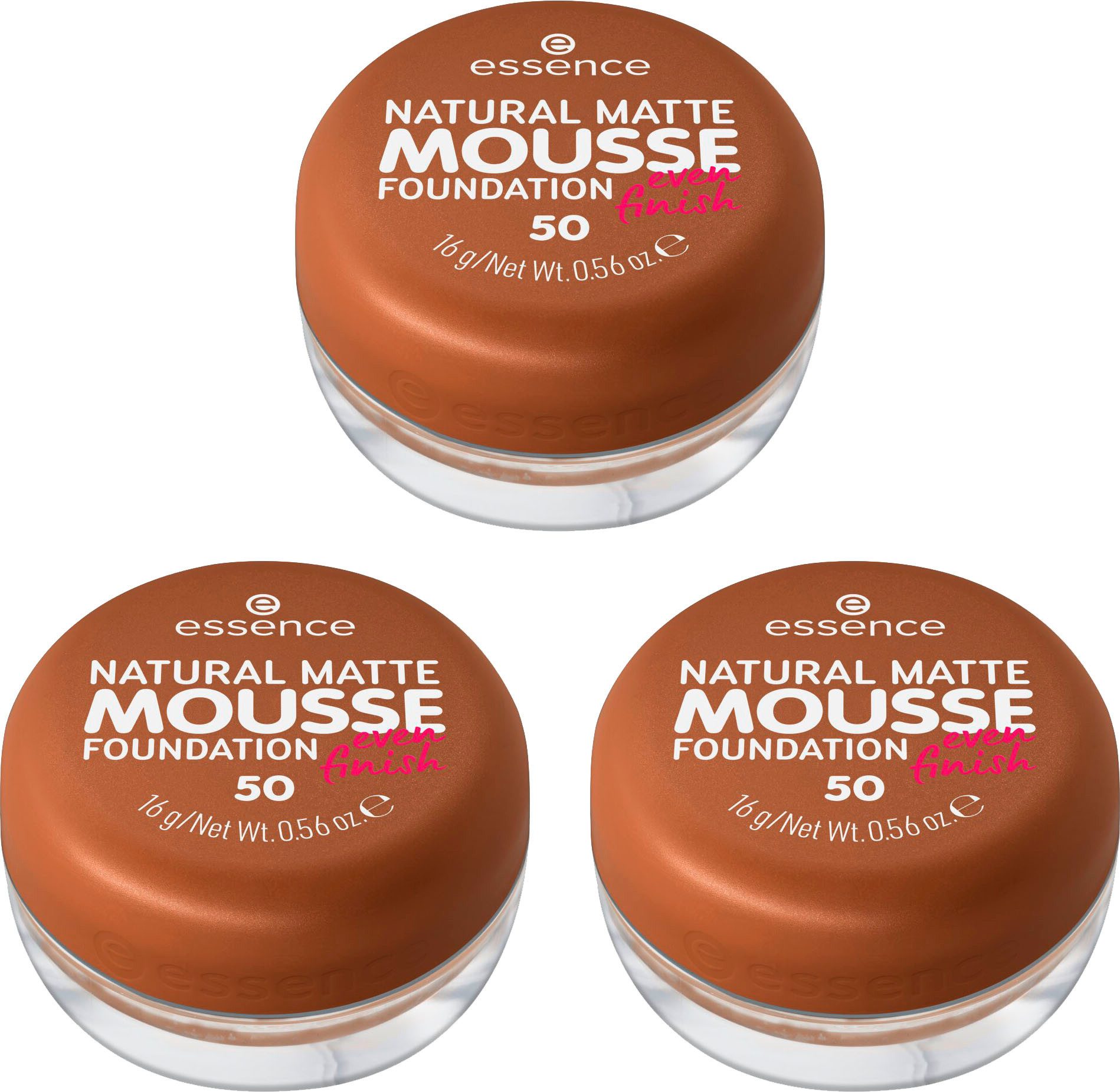 Essence Foundation NATURAL MATTE MOUSSE FOUNDATION, 3er Pack