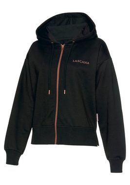 LASCANA Kapuzensweatjacke Homewear mit kupferfarbenen Reißverschluss und Logostickerei, Loungeanzug