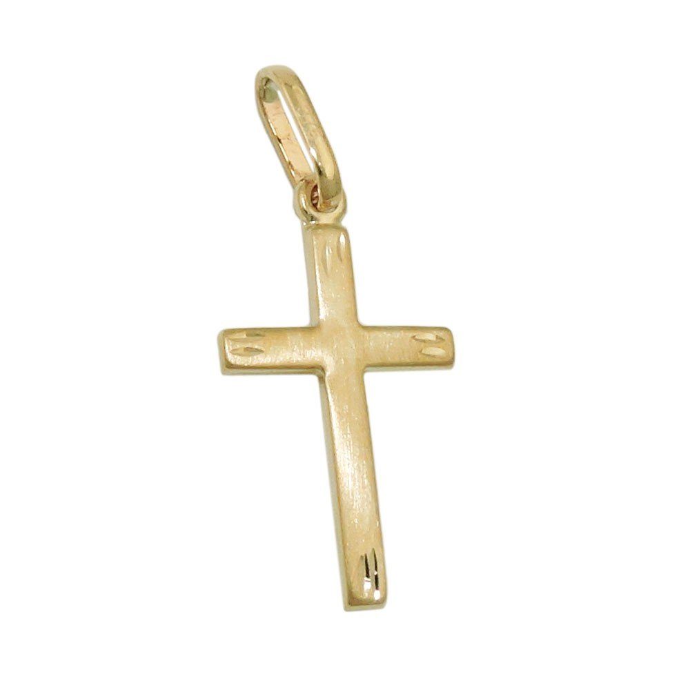 Schmuck Krone Kettenanhänger Ketten-Anhänger Kreuz Kreuzchen 20x13mm 375 Gold Gelbgold schlicht Halsschmuck, Gold 375