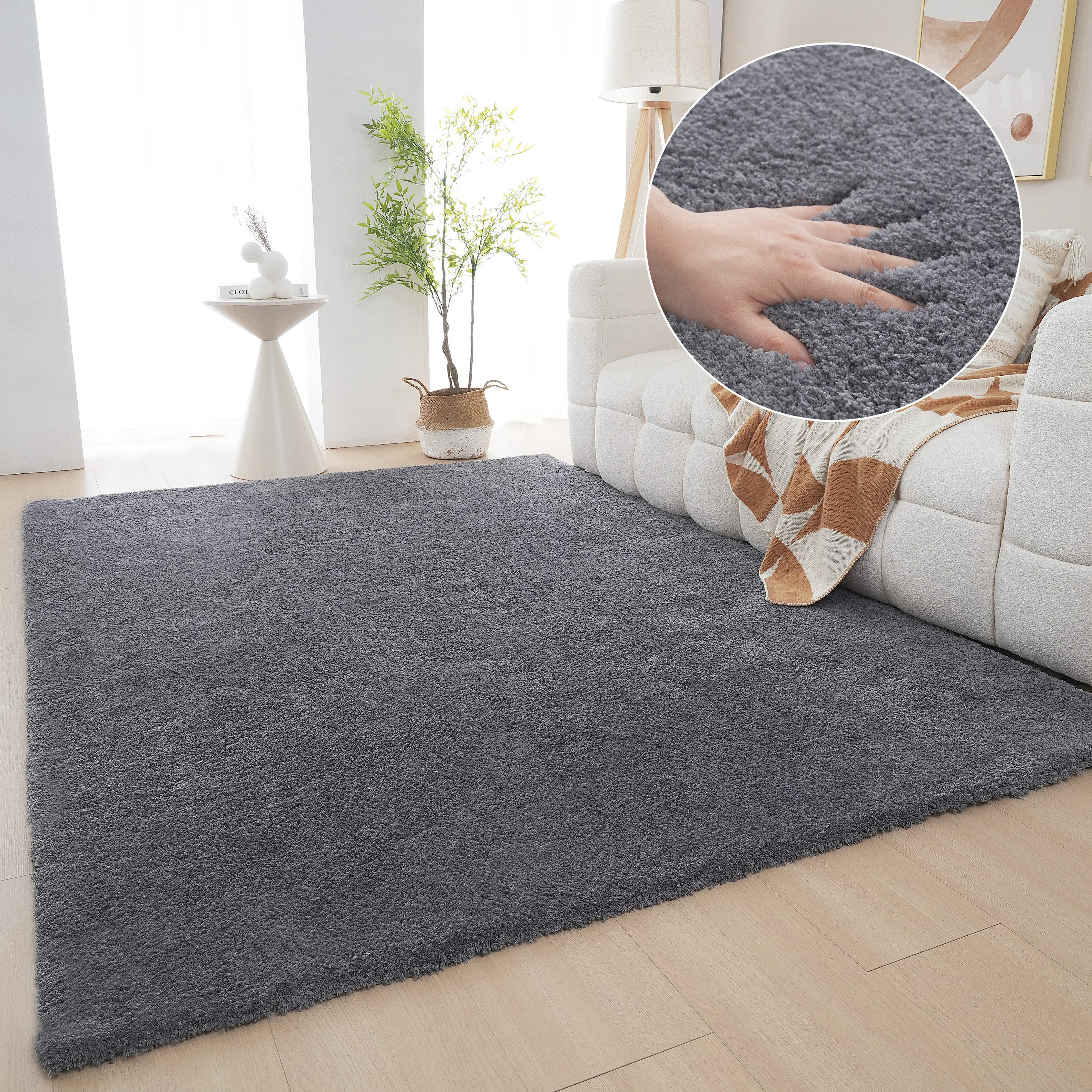 OTTO home Hochflor-Teppich Microfaser Teppich Magong, besonders weich, sehr feiner Flor, rechteckig, Höhe: 25 mm, uni, Wohnzimmer, Schlafzimmer, Kinderzimmer, auch rund und als Läufer