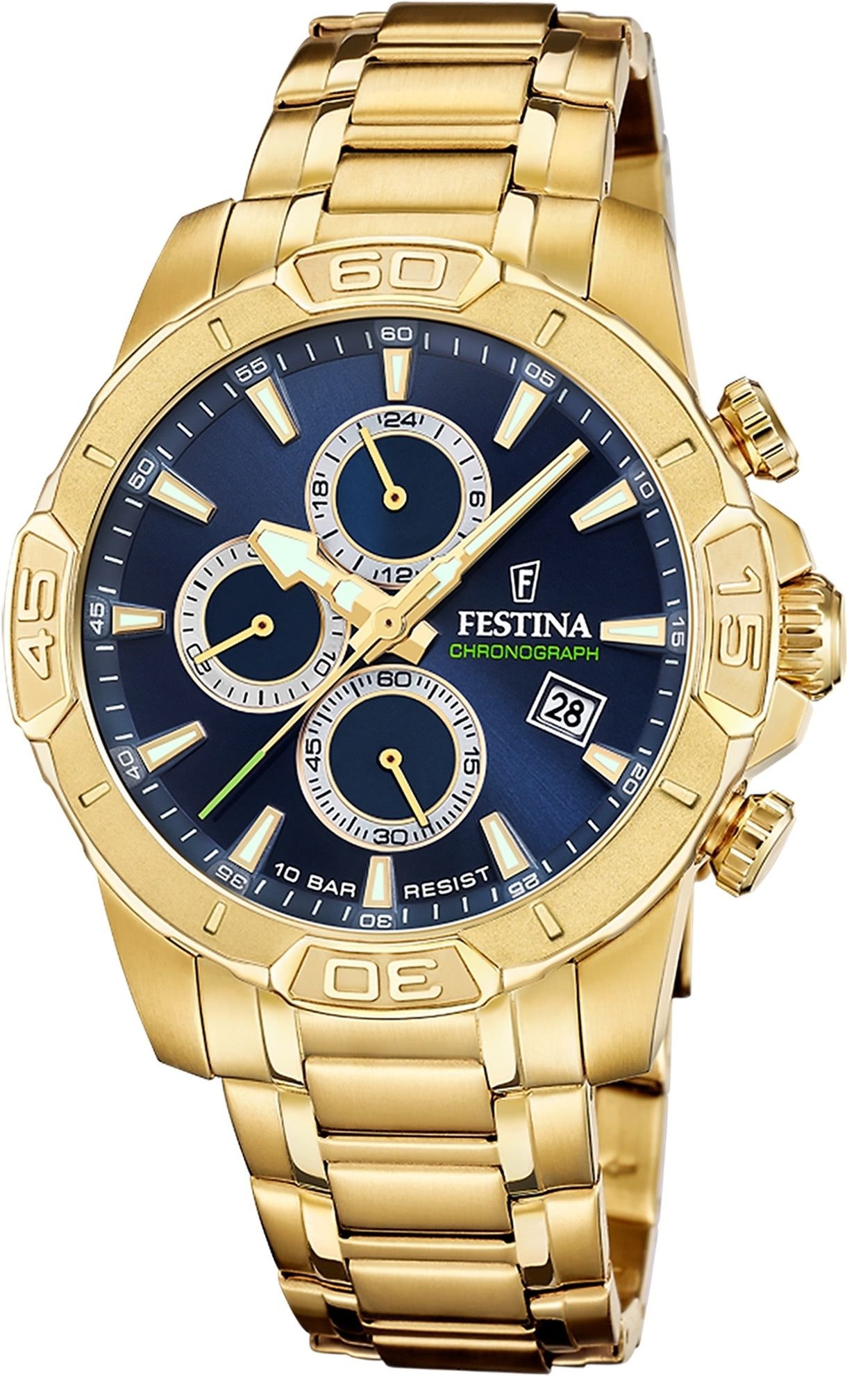 Festina Chronograph Festina Herrenuhr Timeless Chronograph, (Chronograph), Herren Armbanduhr rund, Edelstahlarmband gold, Elegant