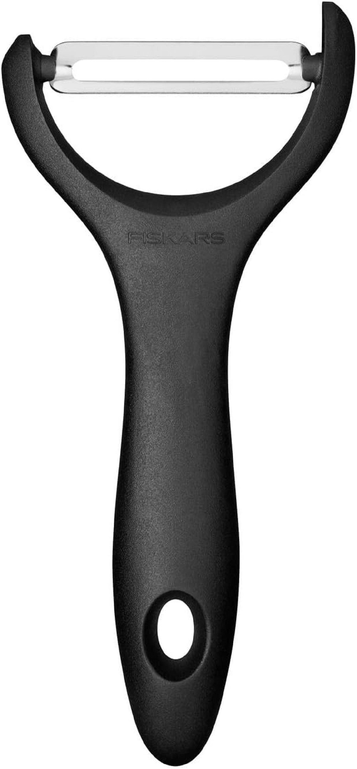 Fiskars Spargelschäler Gemüseschäler, Y-förmig, Rostfreier Stahl, Essential, Schwarz