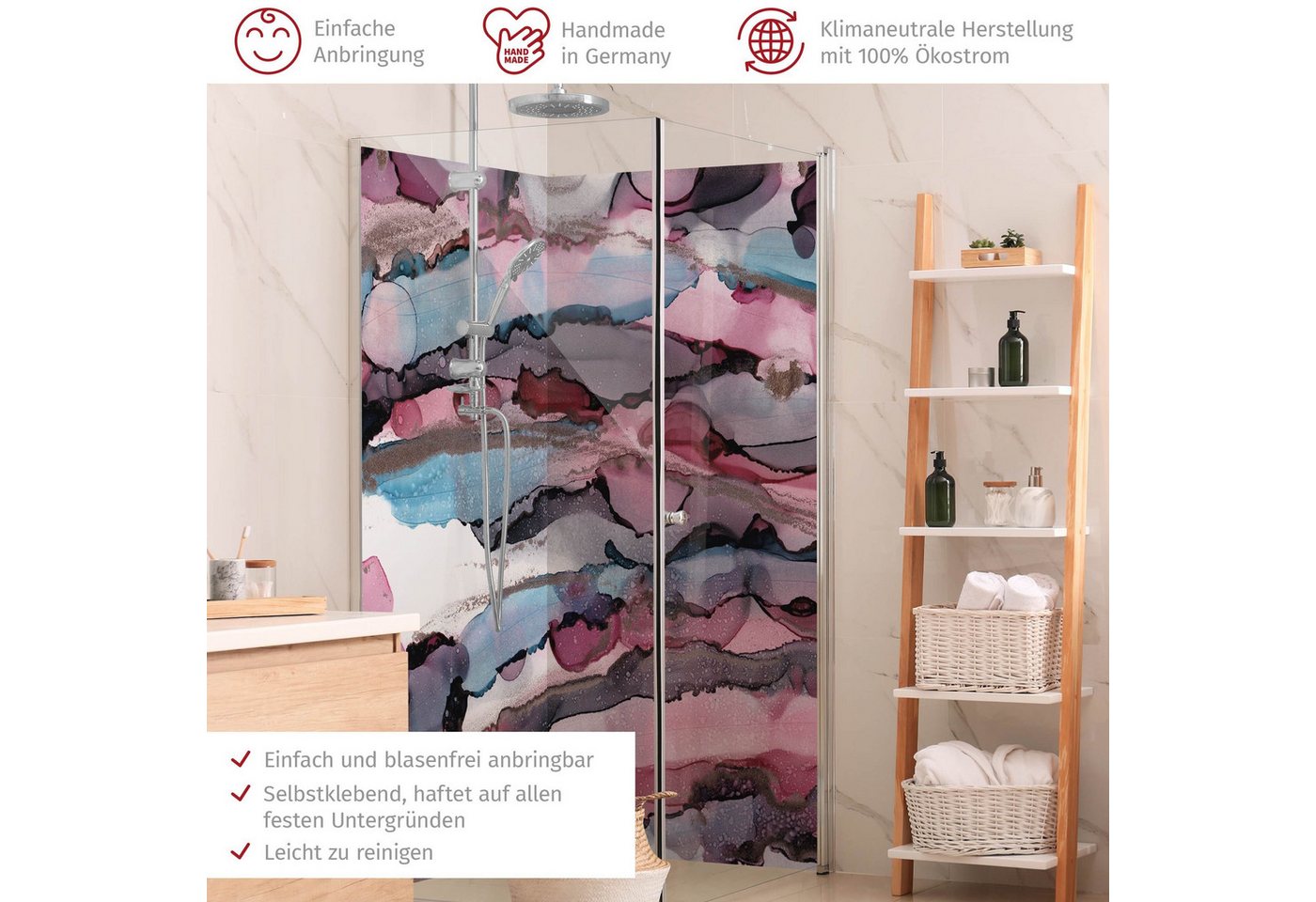 Thumbnail - Bilderdepot24 Badrückwand Abstrakt pink Duschrückwand ohne Bohren Dusche Aquarell, (2-tlg., Hart-Folie Premium matt 0,61...